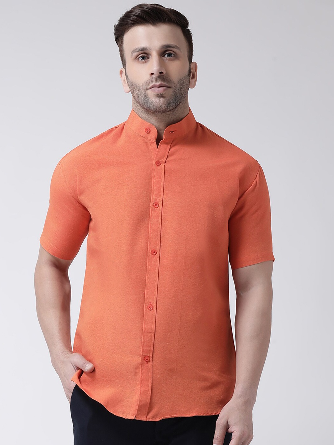 

RIAG Men Orange Solid Casual Shirt