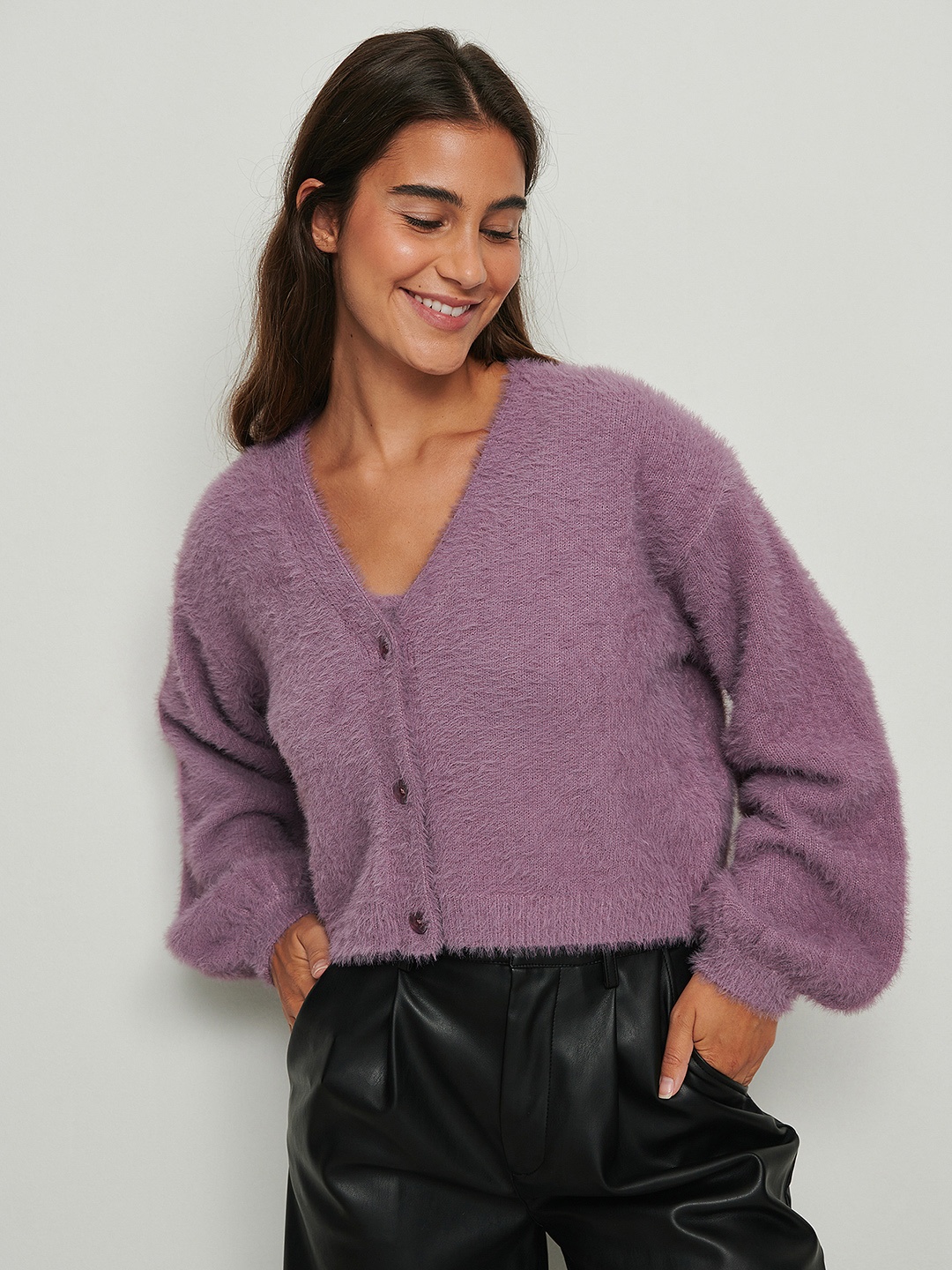 

NA-KD Women Purple Cardigan with Fuzzy Detail