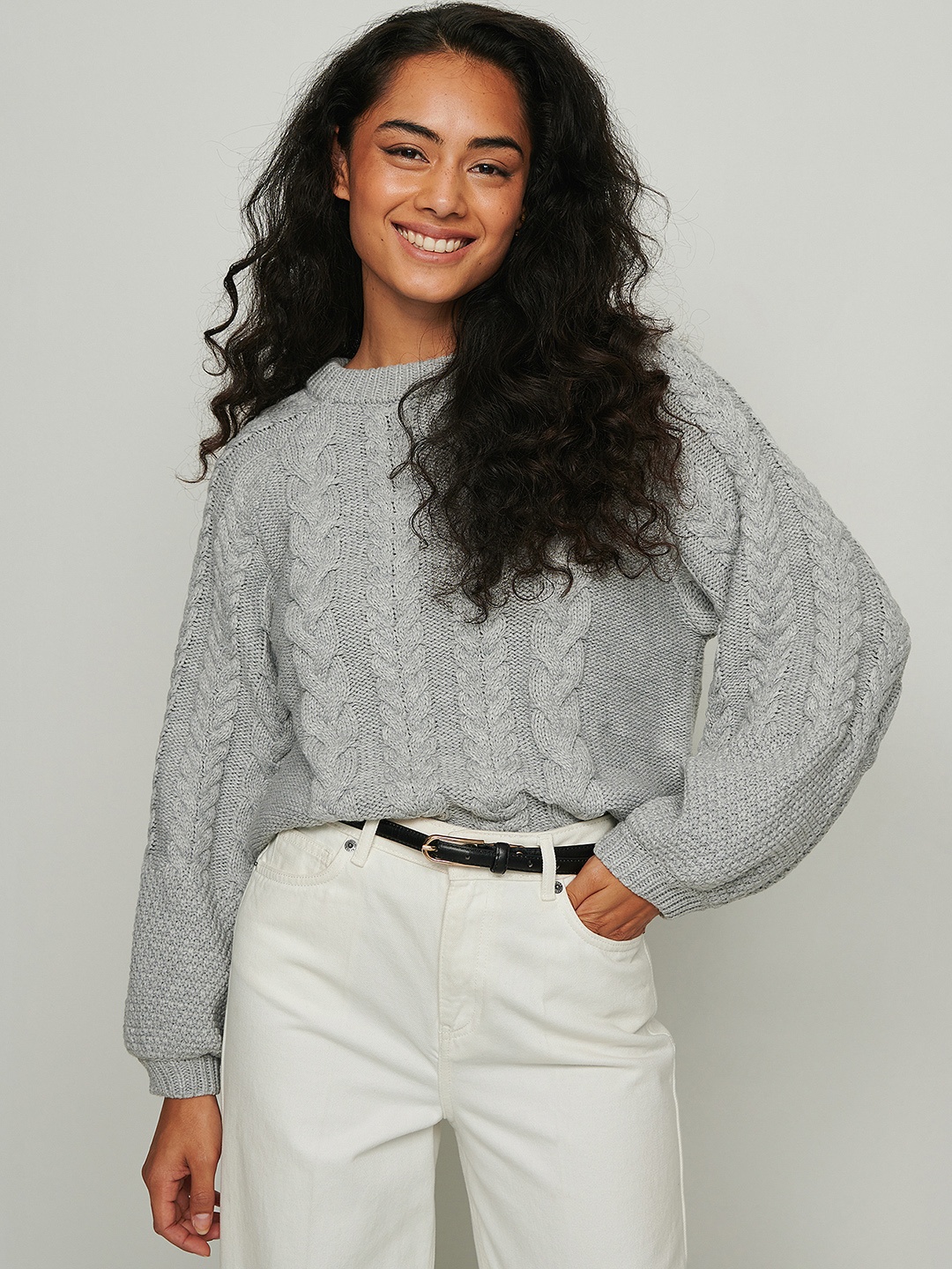 

NA-KD Women Grey Cable Knit Sweater