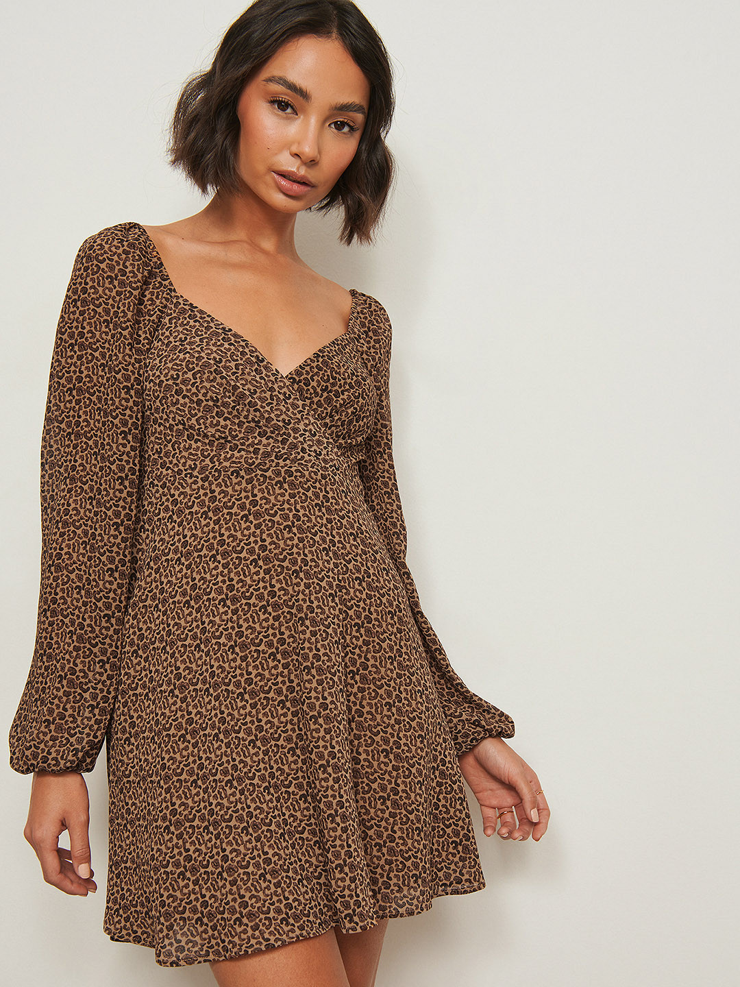 

NA-KD Women Beige & Brown Animal Mini Wrap Dress