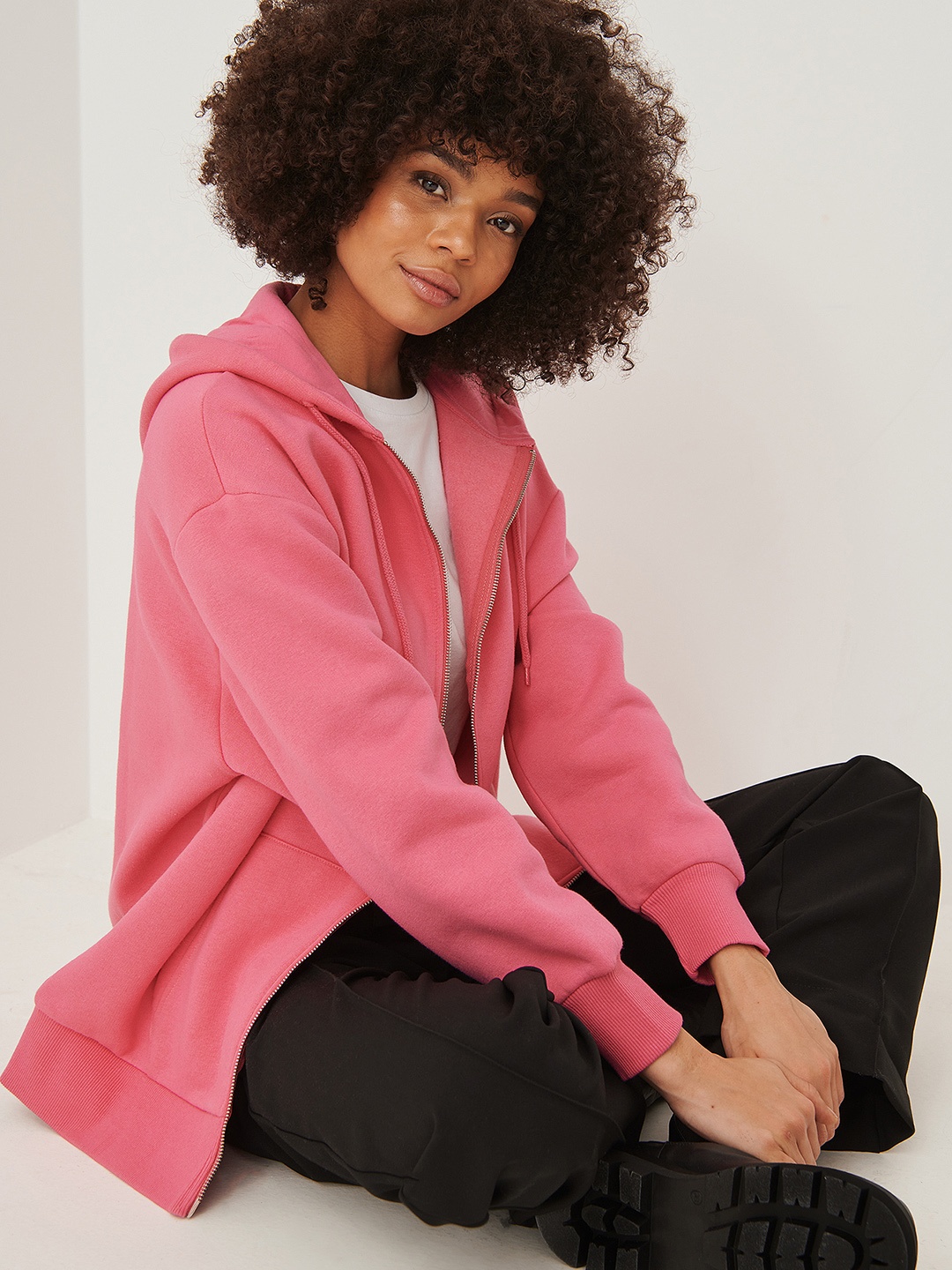 

NA-KD Women Pink Solid Hooded Sweatshirt