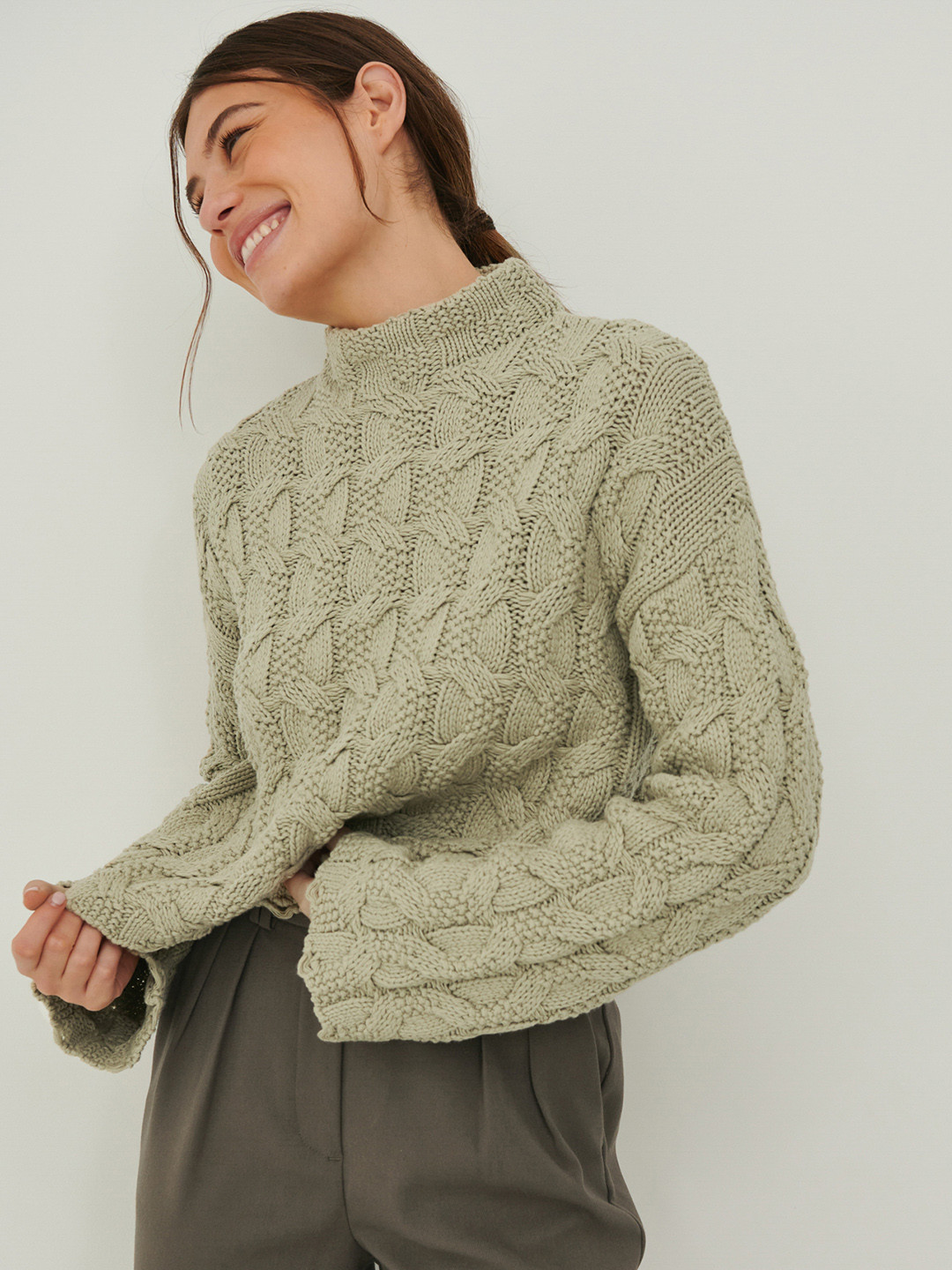 

NA-KD Women Green Cable Knit Pullover