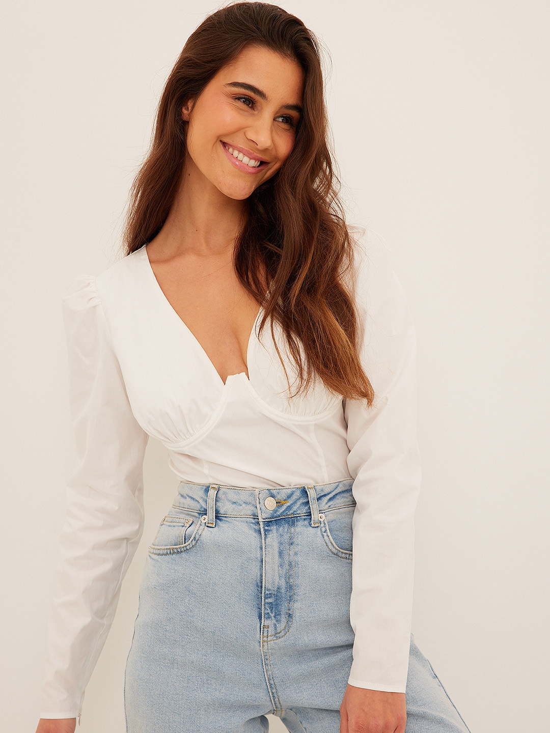 

NA-KD White Solid Pure Cotton Wired Corset Top