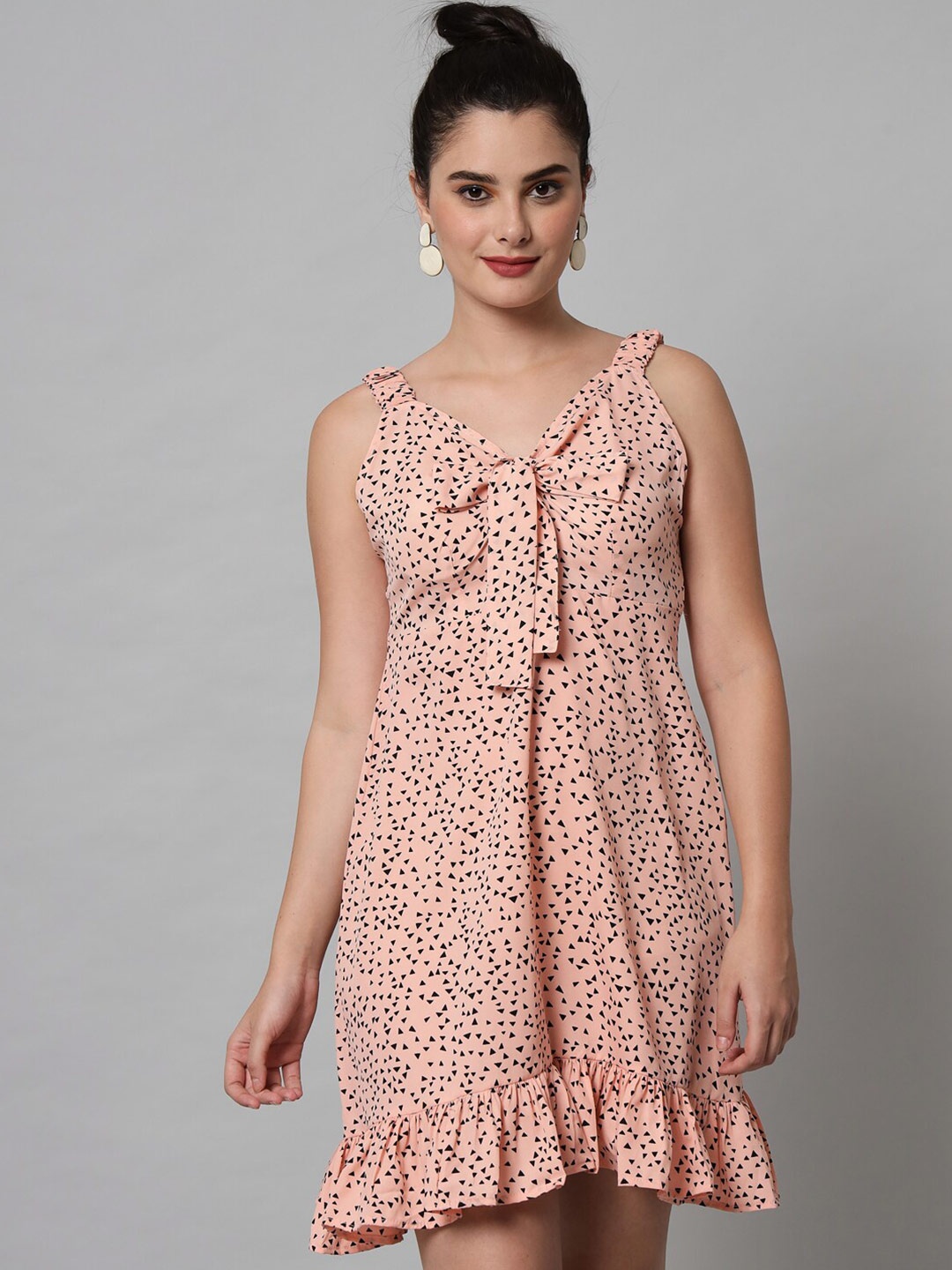 

emeros Women Peach-Coloured Crepe A-Line Dress