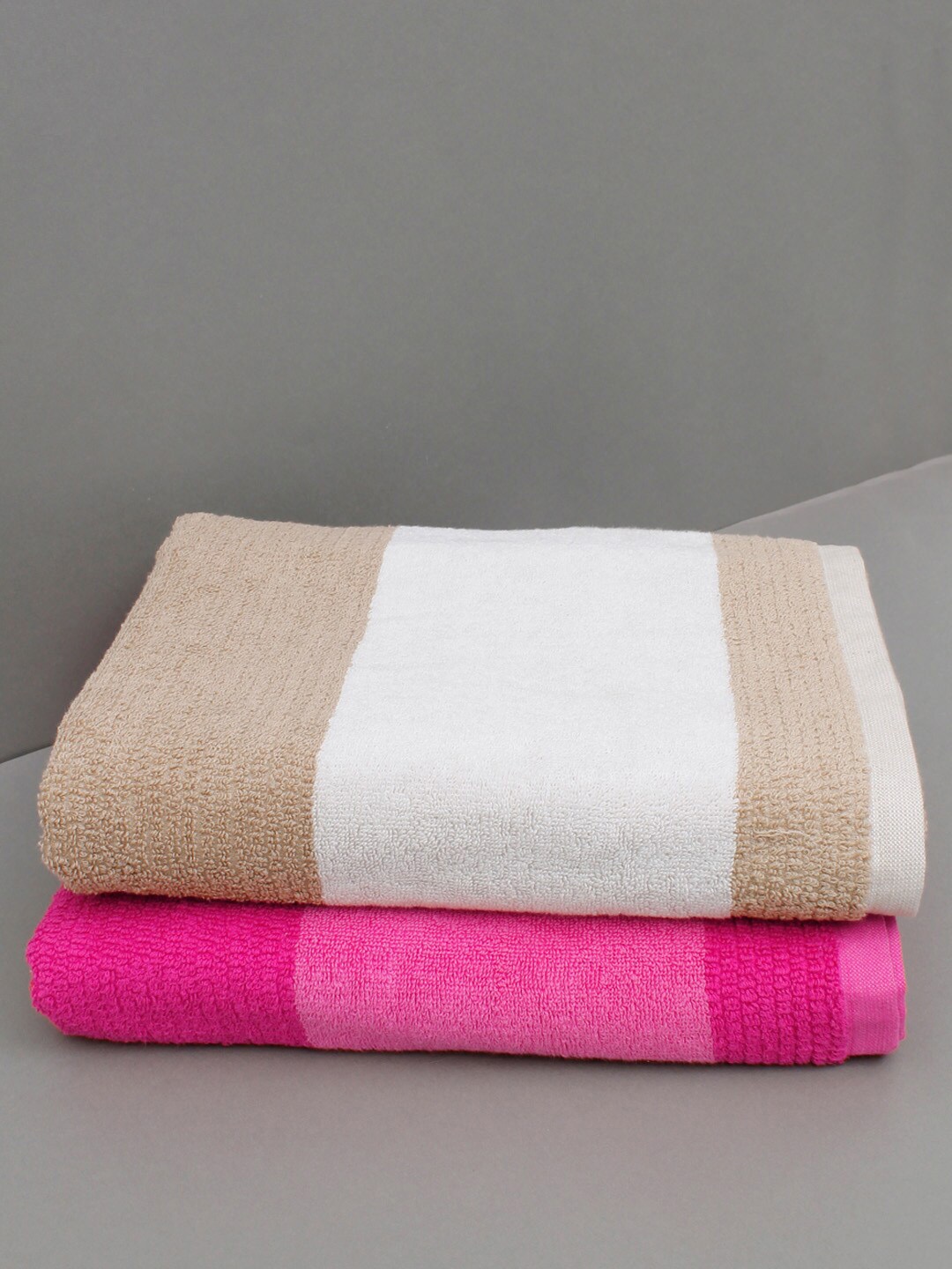 

AVI Living Set of 2 Pink & White Striped Cotton 650 GSM Bath Towels