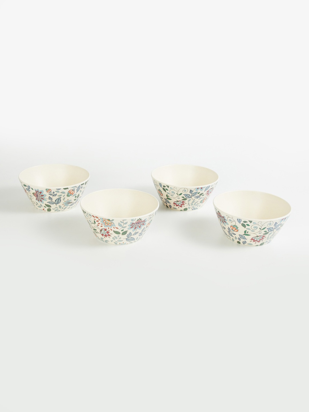 

Home Centre Set Of 4 White Floral Printed Bamboo Bowls