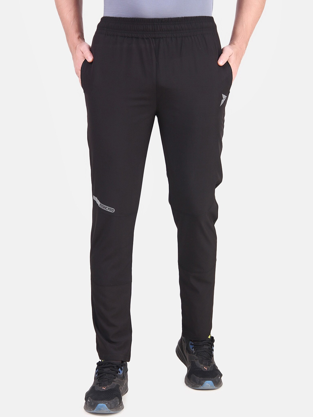 

FITINC Men Black Solid Slim-Fit Rapid Dry Track Pants