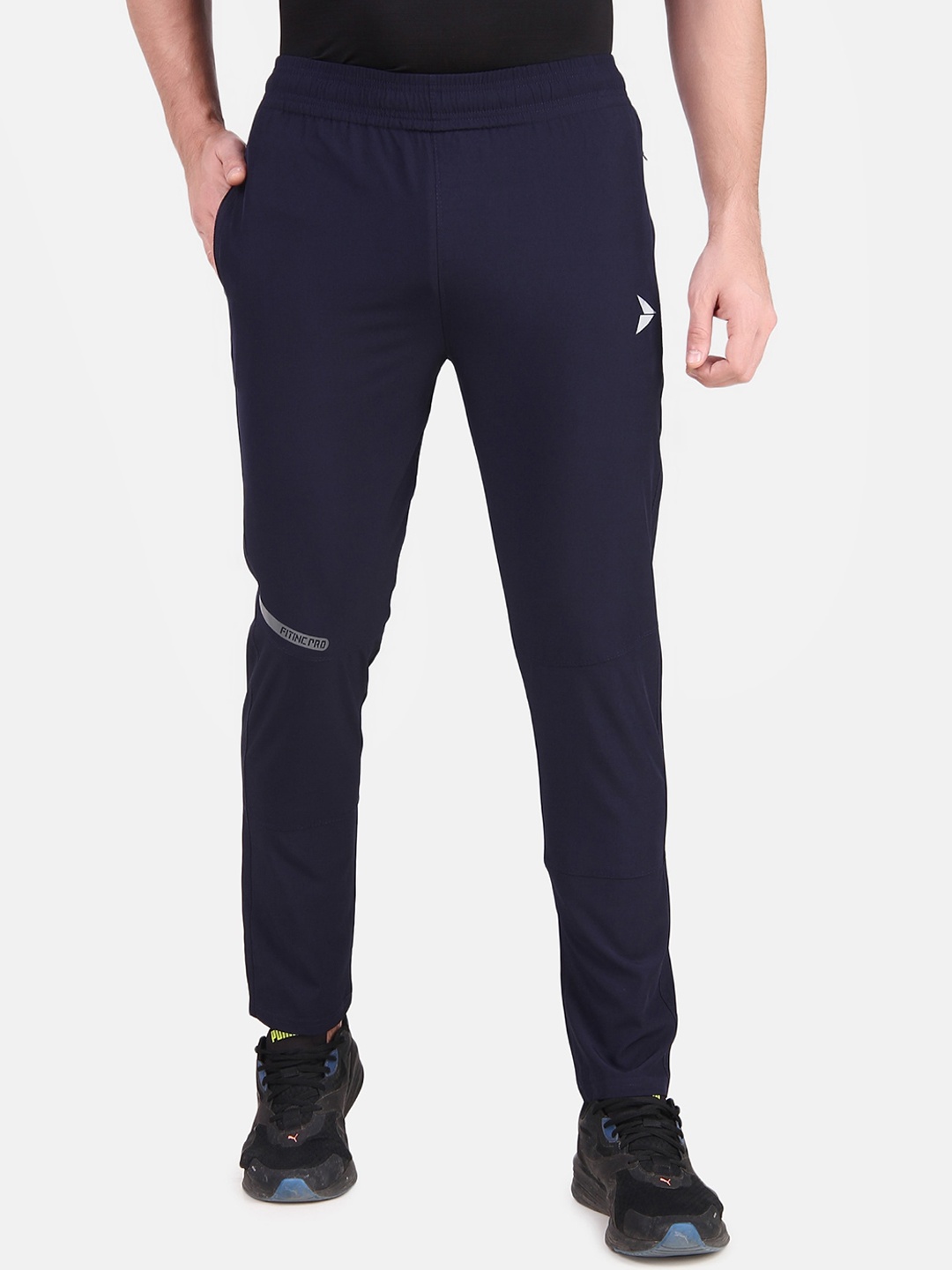 

FITINC Men Navy Blue Solid Slim-Fit Track Pants