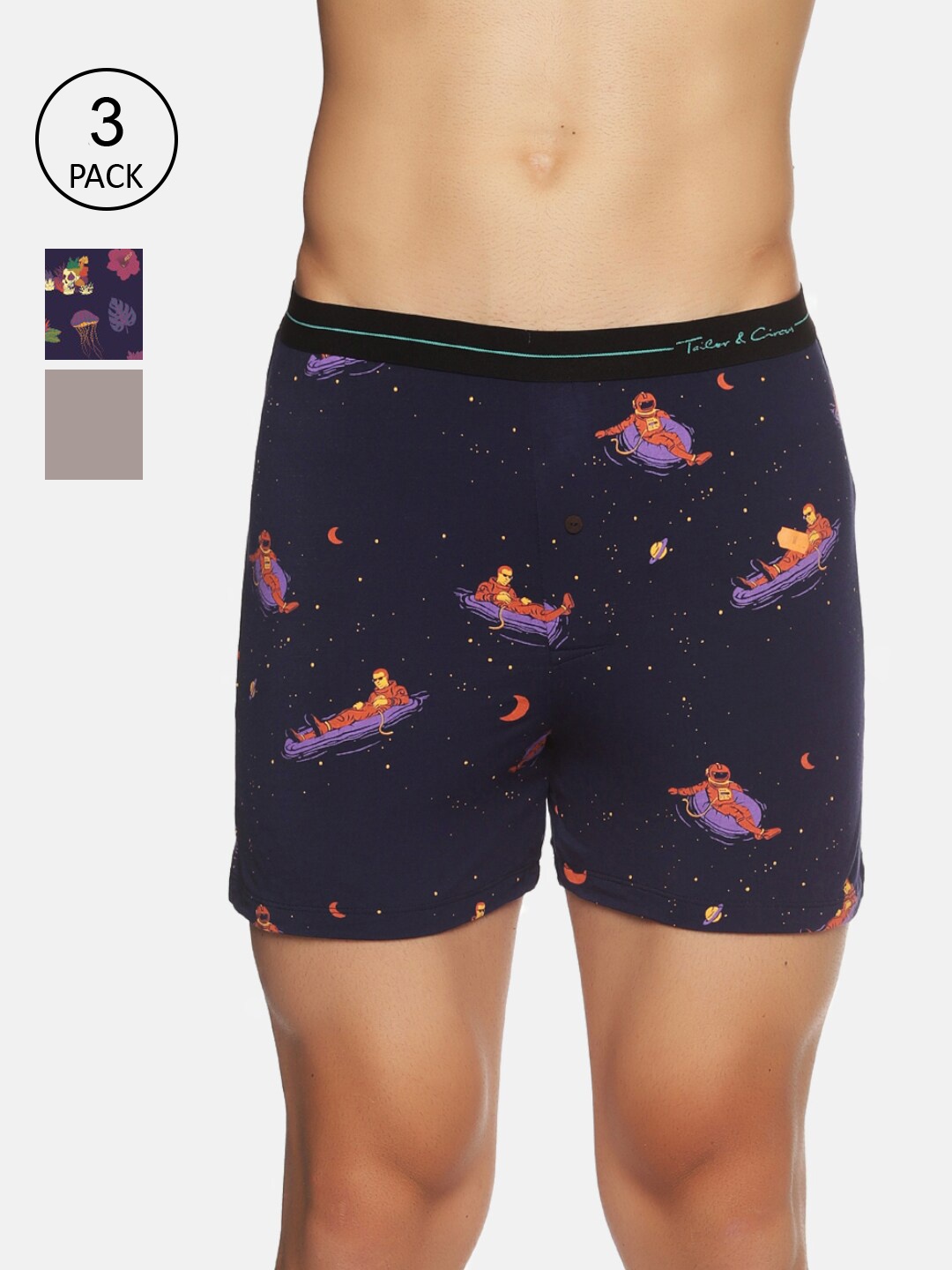 

Tailor & Circus Men Pack Of 3 Printed Boxers, Blue