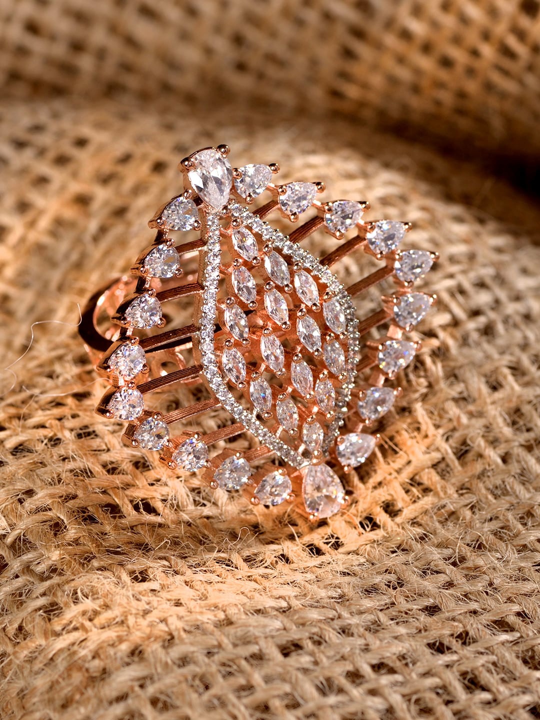 

Saraf RS Jewellery Rose Gold-Plated & White AD Studded Ring