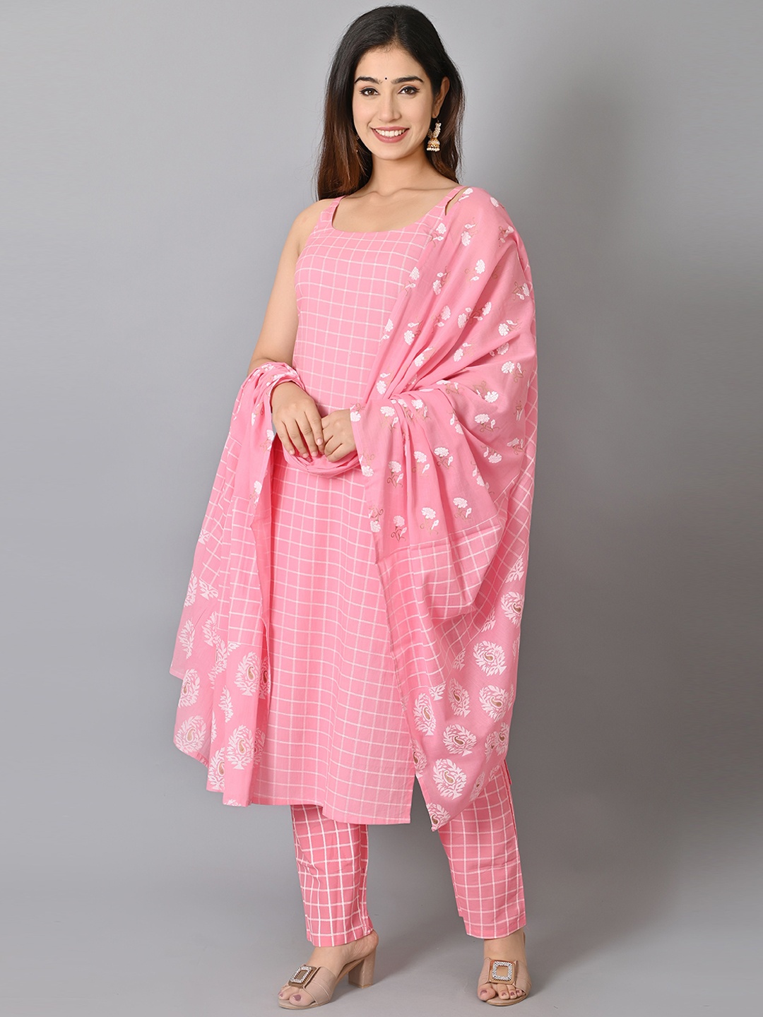 

VASTRAMANIAA Women Pure Cotton Kurta with Trousers & With Dupatta, Peach
