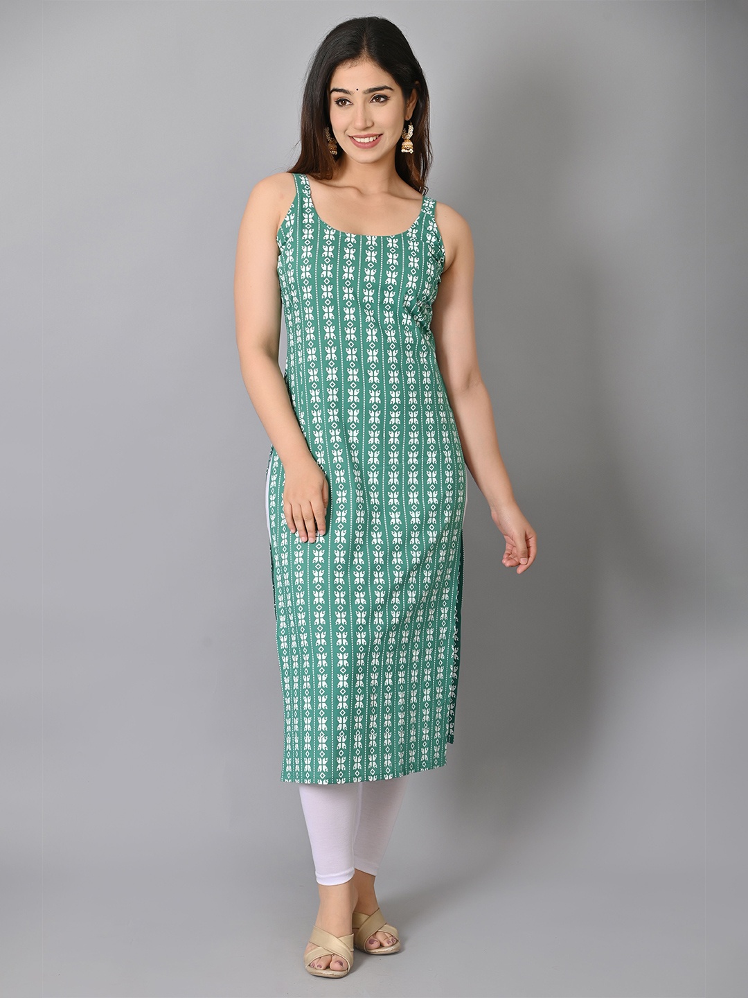 

VASTRAMANIAA Women Green Geometric Printed Pure Cotton Kurta