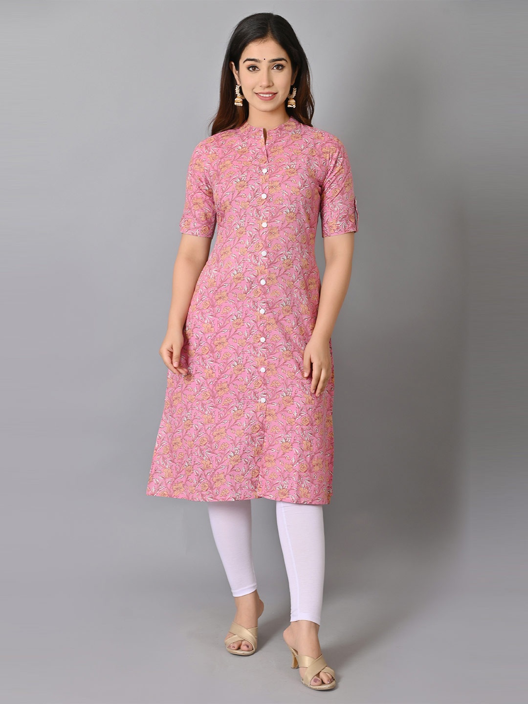 

VASTRAMANIAA Women Pink Floral Printed Pure Cotton Floral Kurta