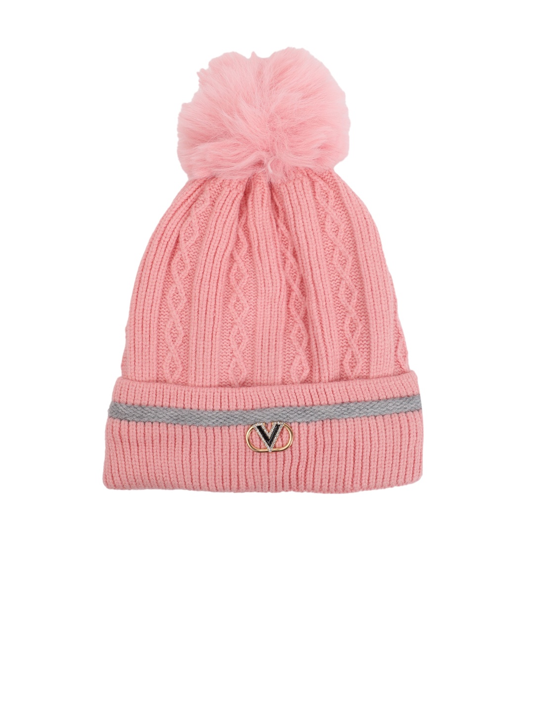 

ELLIS Women Pink & Grey Acrylic Beanie