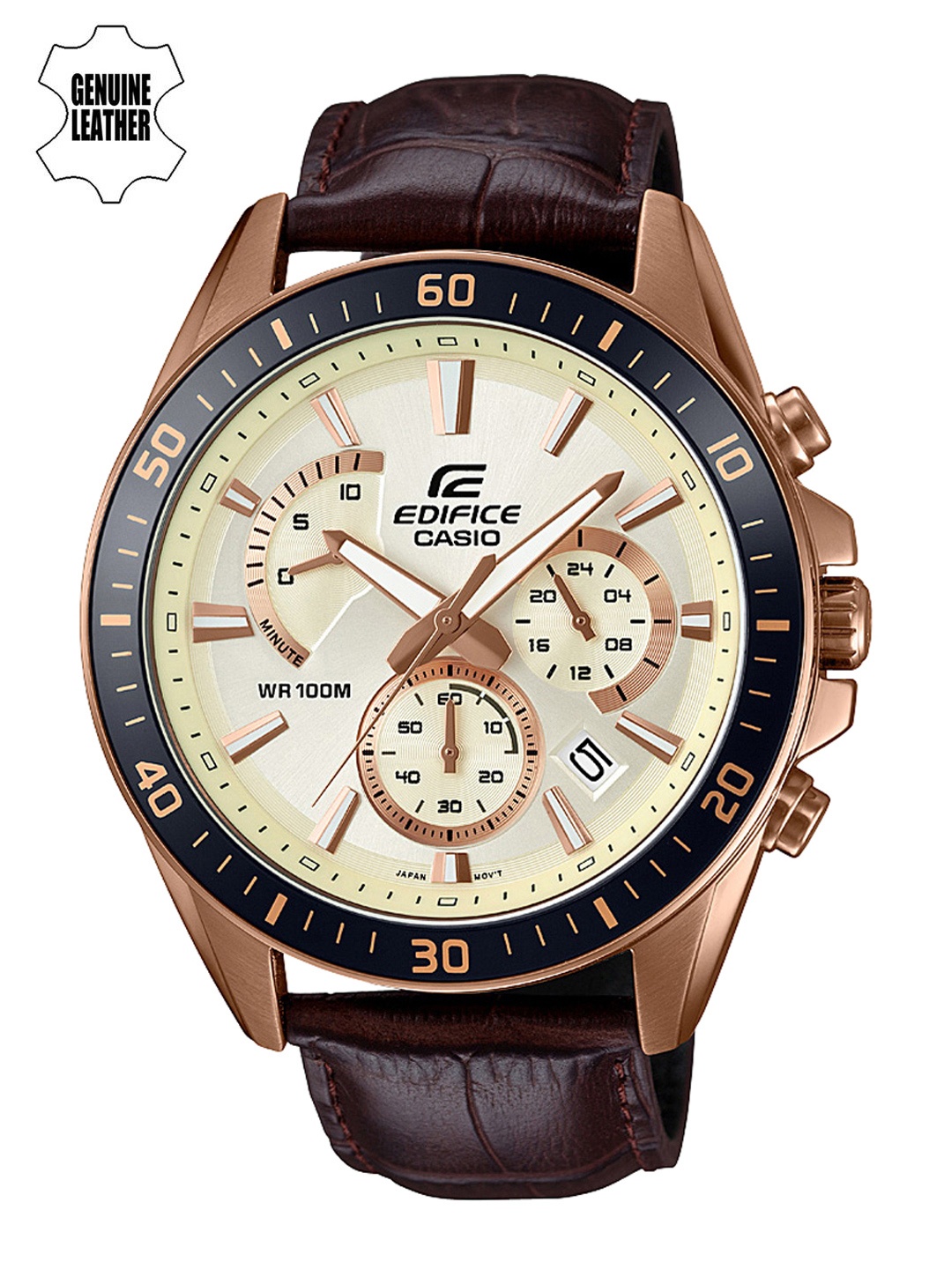 

CASIO Men EDifice EFR-552GL-7AVUDF Beige Analog Dial Brown Leather Band Watch EX359, Off white