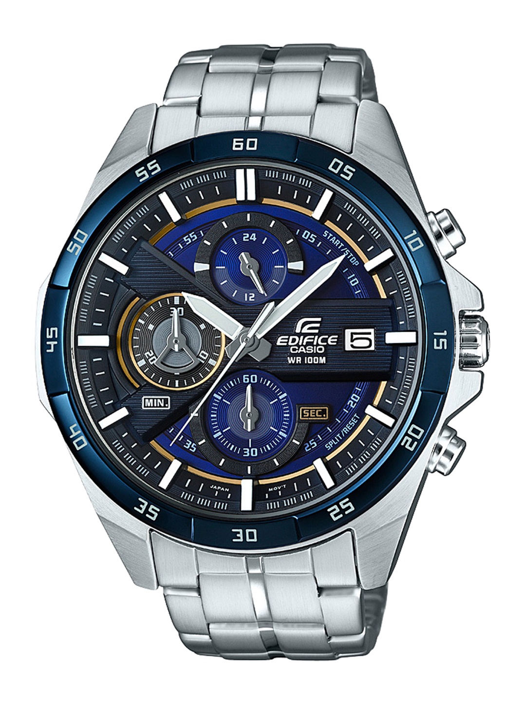 

CASIO Men EDifice EFR-556DB-2AVUDF Blue Analog Dial Silver Stainless Steel Band EX362, Navy blue