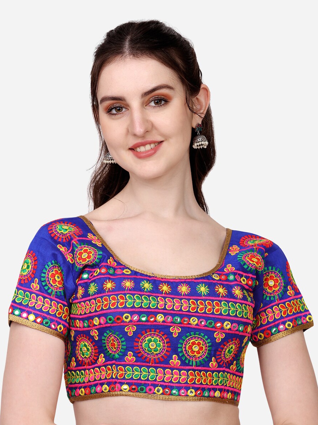 

PUJIA MILLS Women's Blue Embroidered Gamthi Work Readymade Navratri Blouse