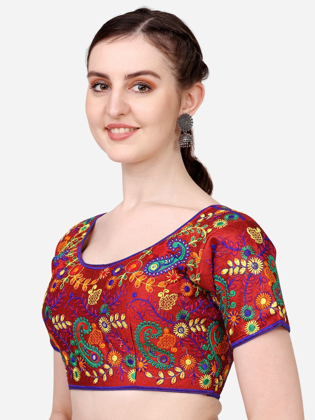 

Sumaira Tex Maroon Embroidered Saree Blouse