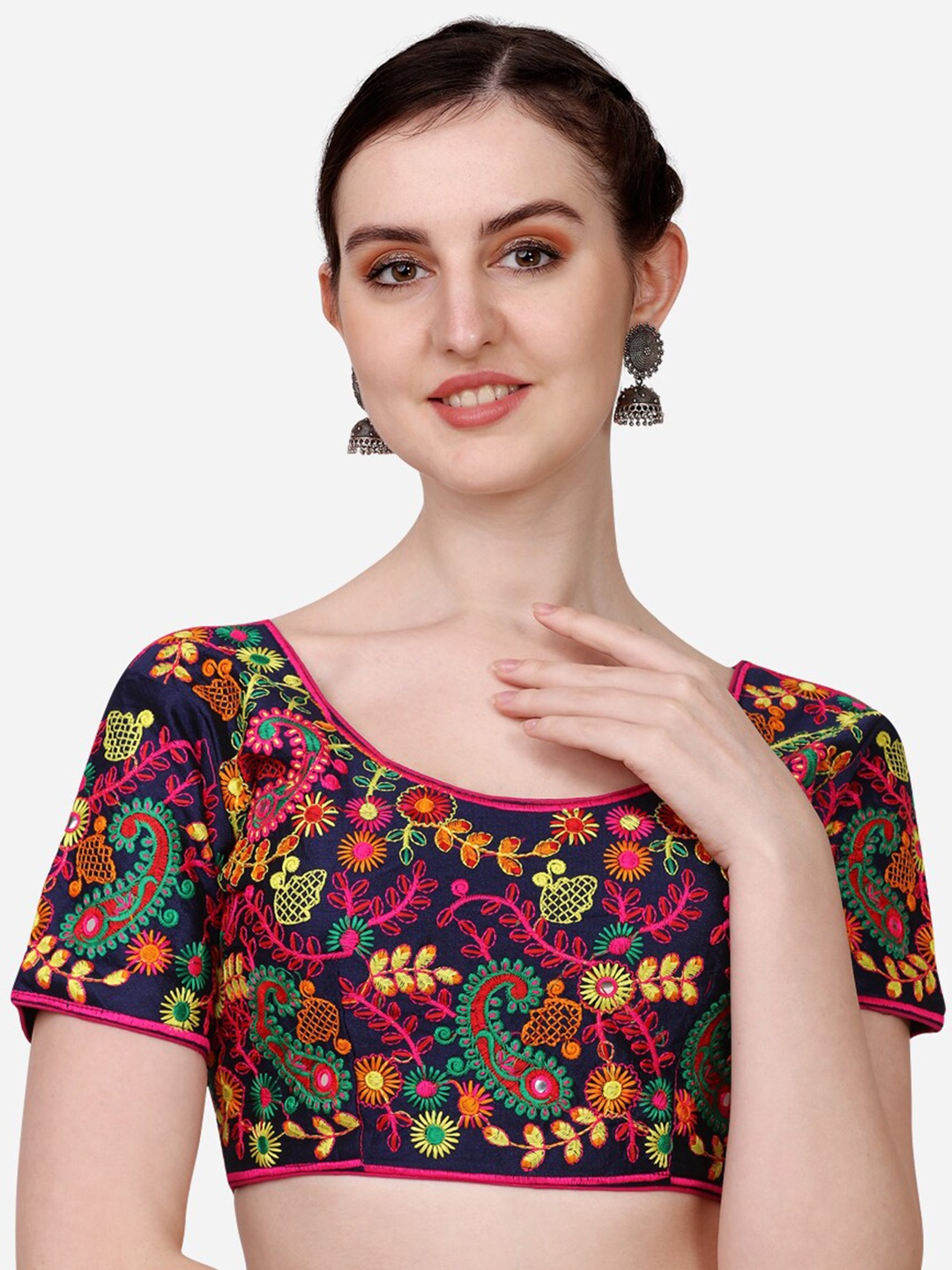 

Sumaira Tex Navy-Blue Saree Embroidered Silk Saree Blouse