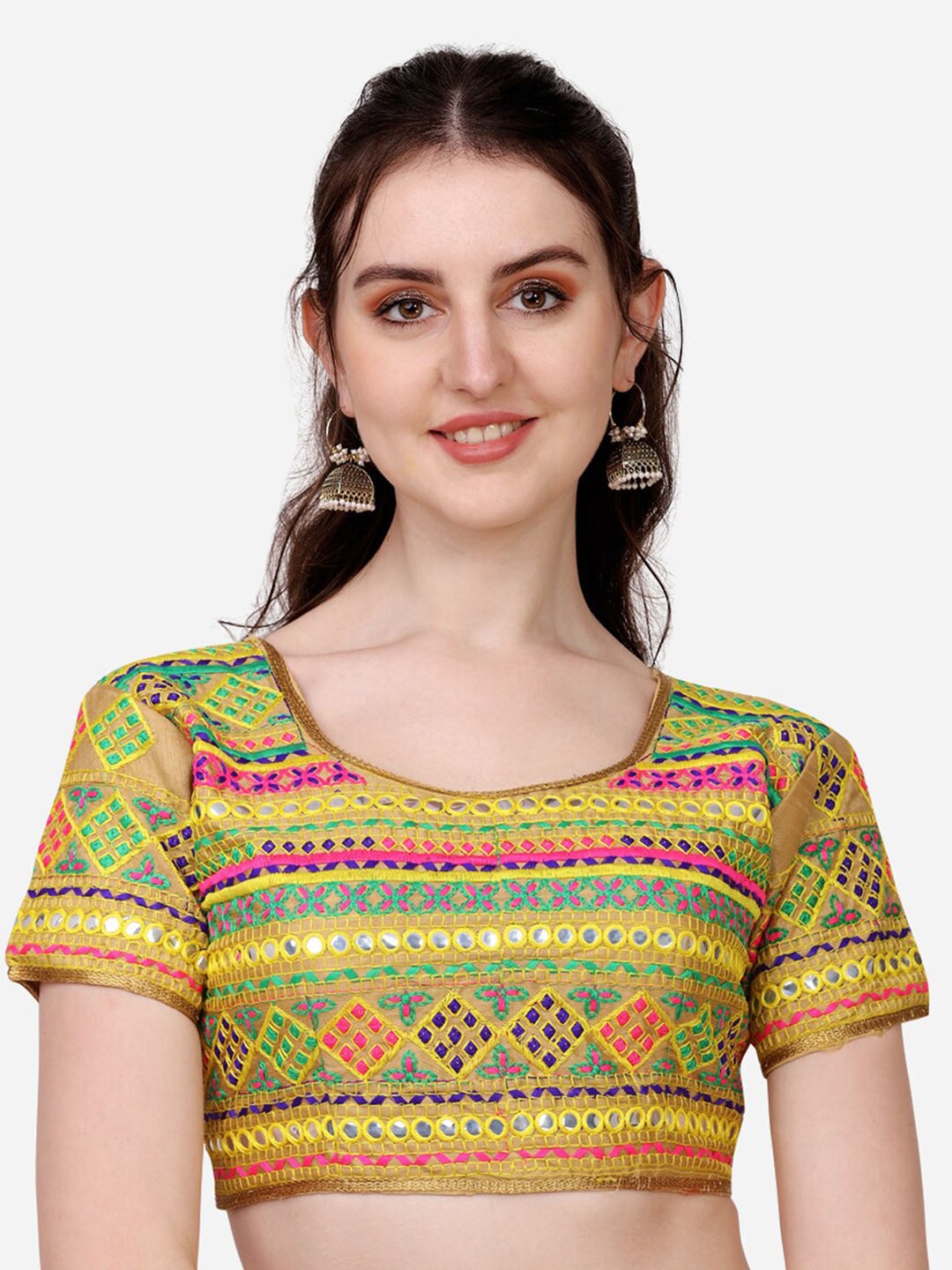 

Sumaira Tex Women Gold Embroidered Gamthi Work Readymade Navratri Blouse