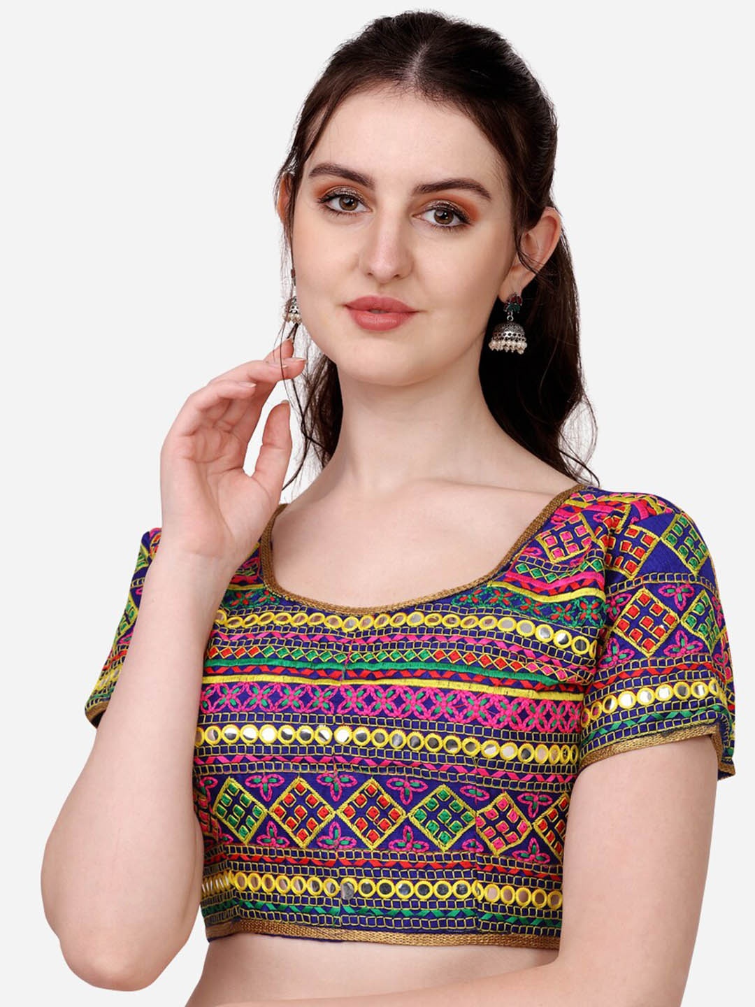 

Sumaira Tex Blue & Pink Embroidered Silk Saree Blouse
