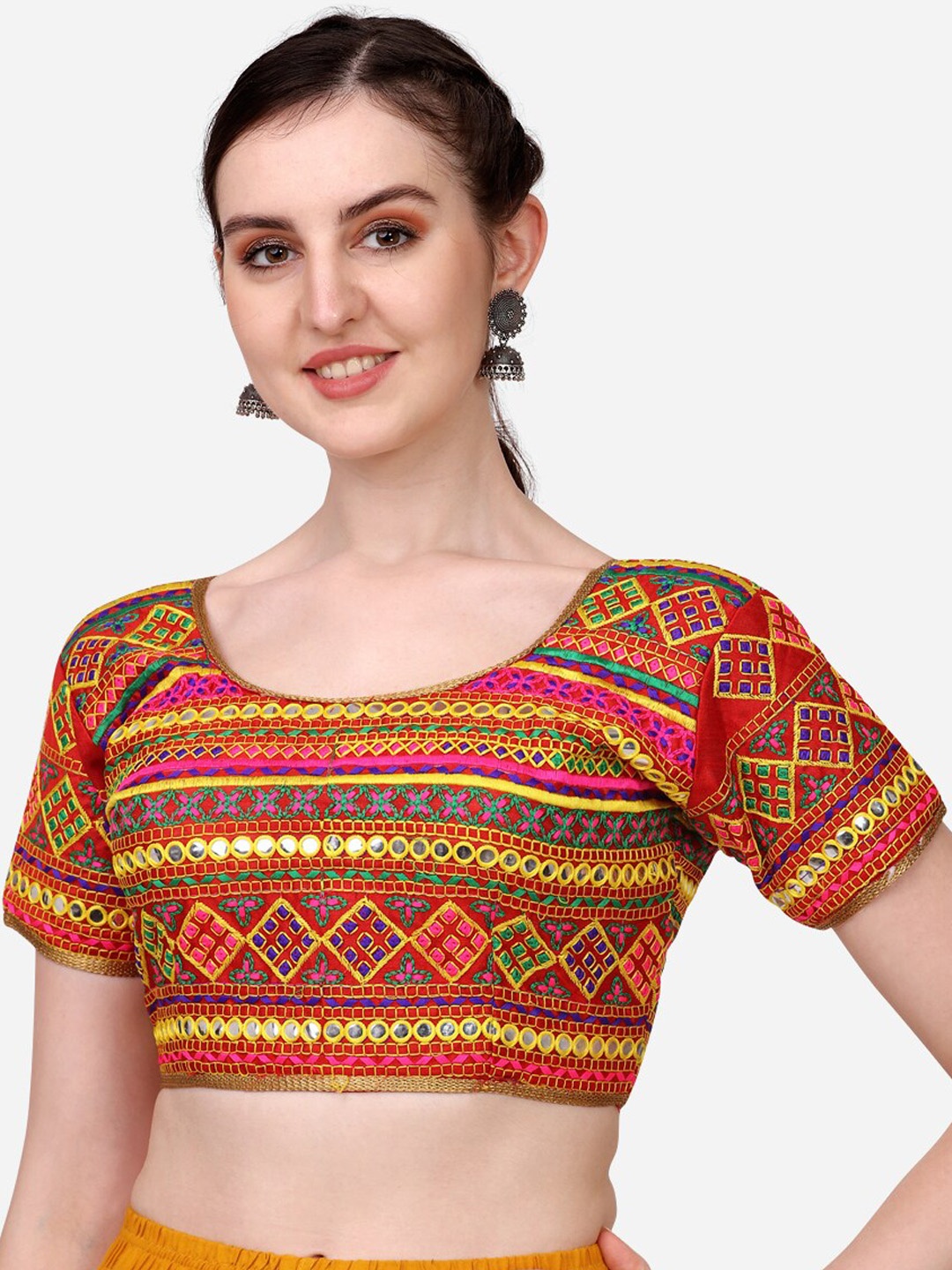 

Sumaira Tex Red Embroidered Silk Saree Blouse