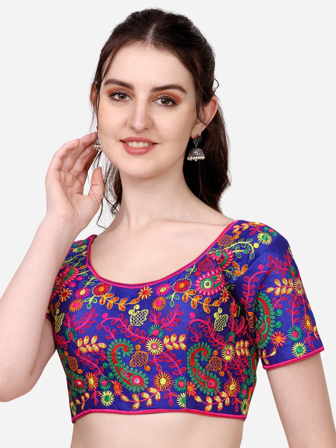 

Sumaira Tex Blue Embroidered Saree Blouse