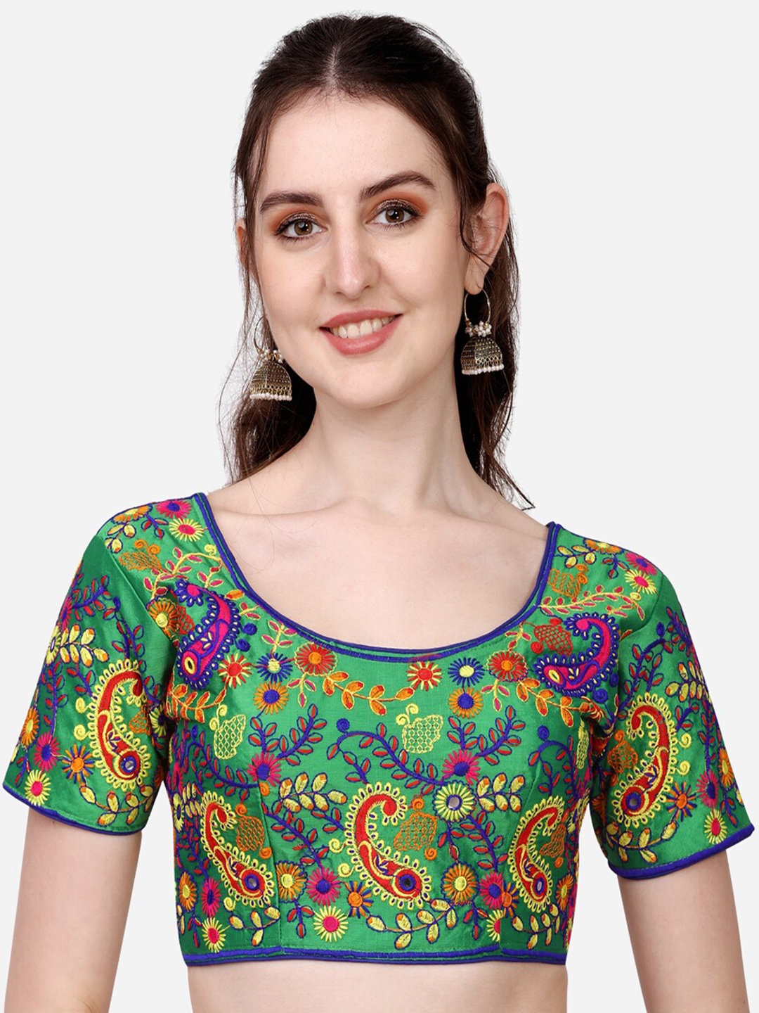 

Sumaira Tex Green Embroidered Silk Saree Blouse
