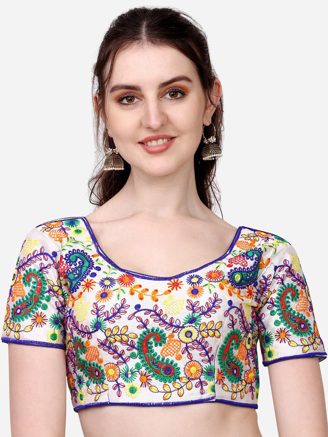 

Sumaira Tex White Embroidered padded Saree Blouse