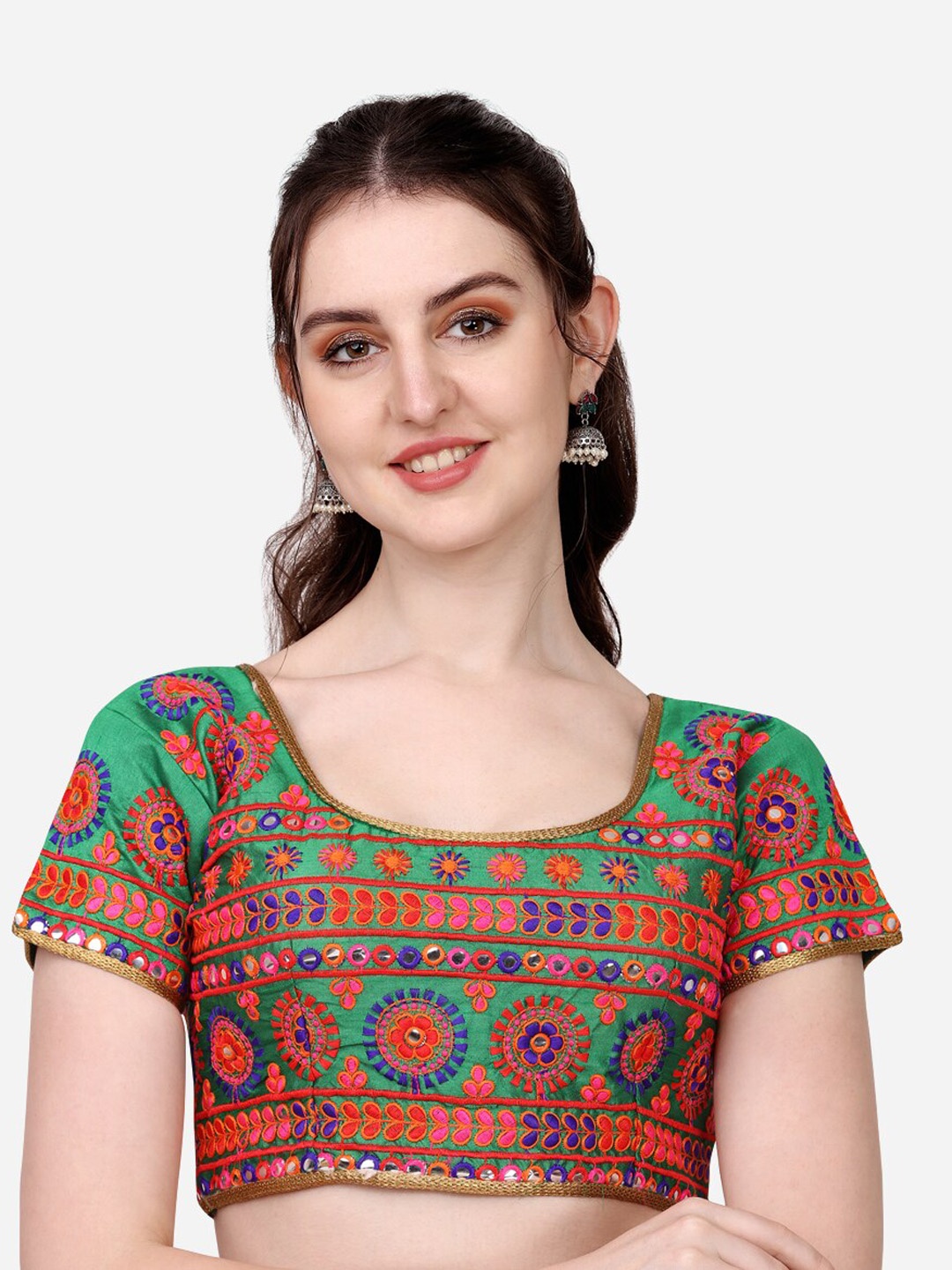 

Sumaira Tex Green Embroidered Silk Saree Blouse