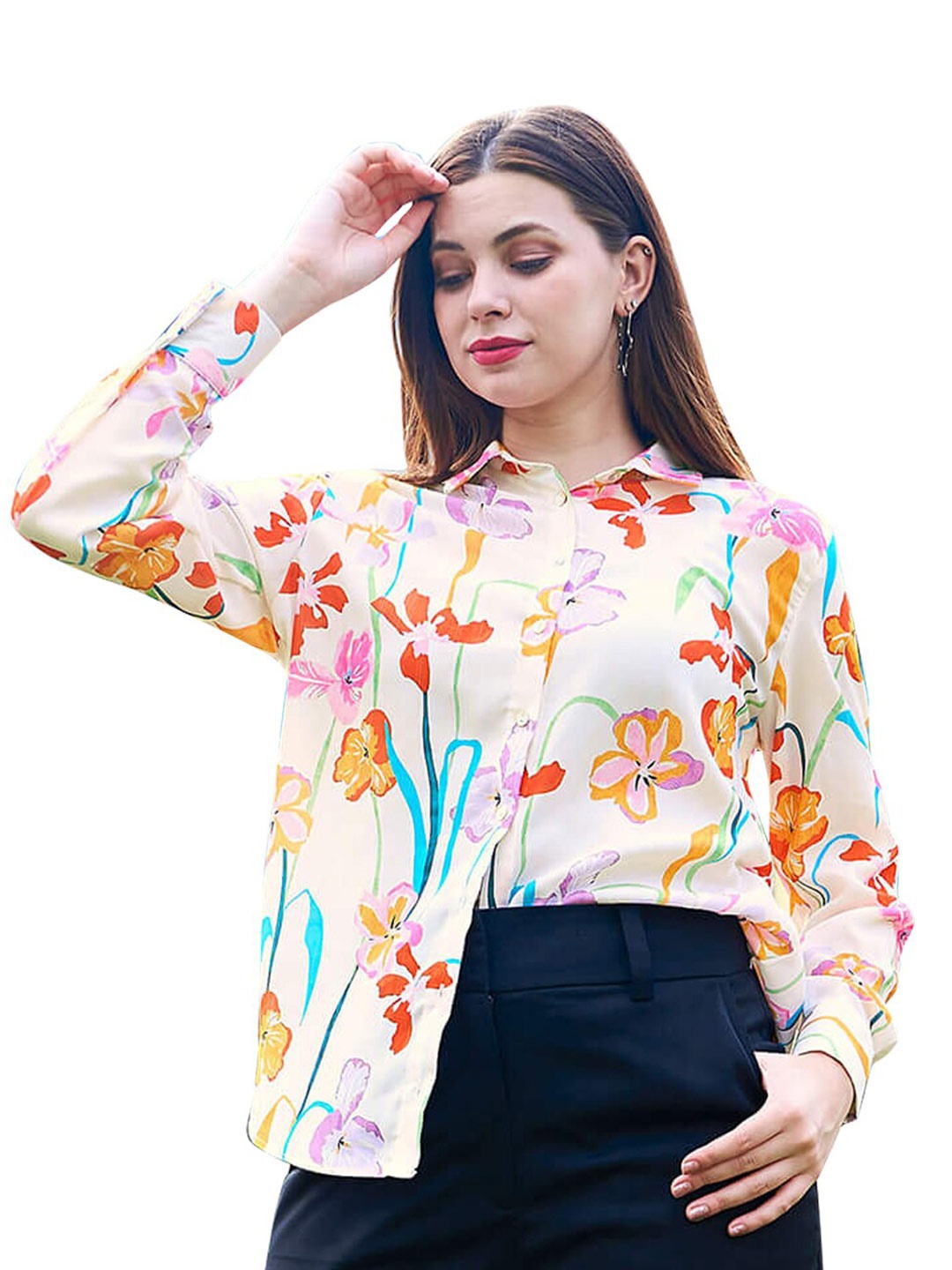 

NEOFAA Women Floral Printed Casual Shirt, Off white