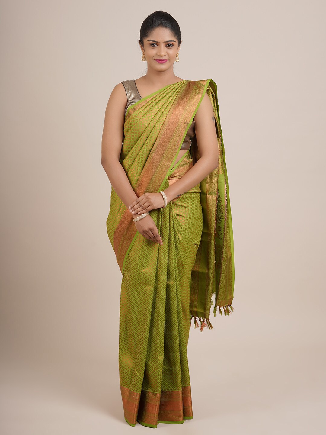 

Pothys Green & Gold-Toned Woven Design Zari Pure Silk Saree