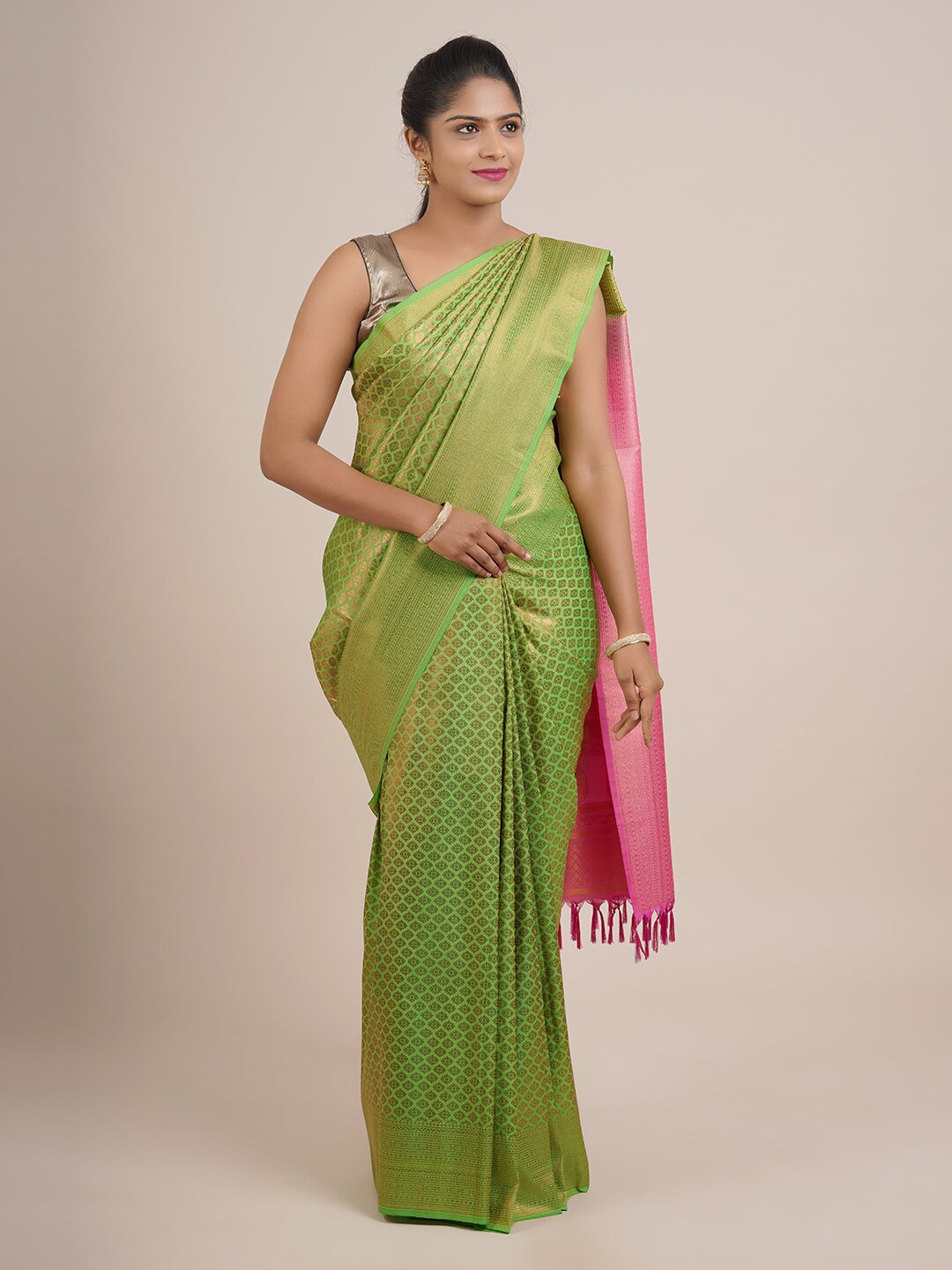 

Pothys Green & Pink Woven Design Zari Pure Silk Saree
