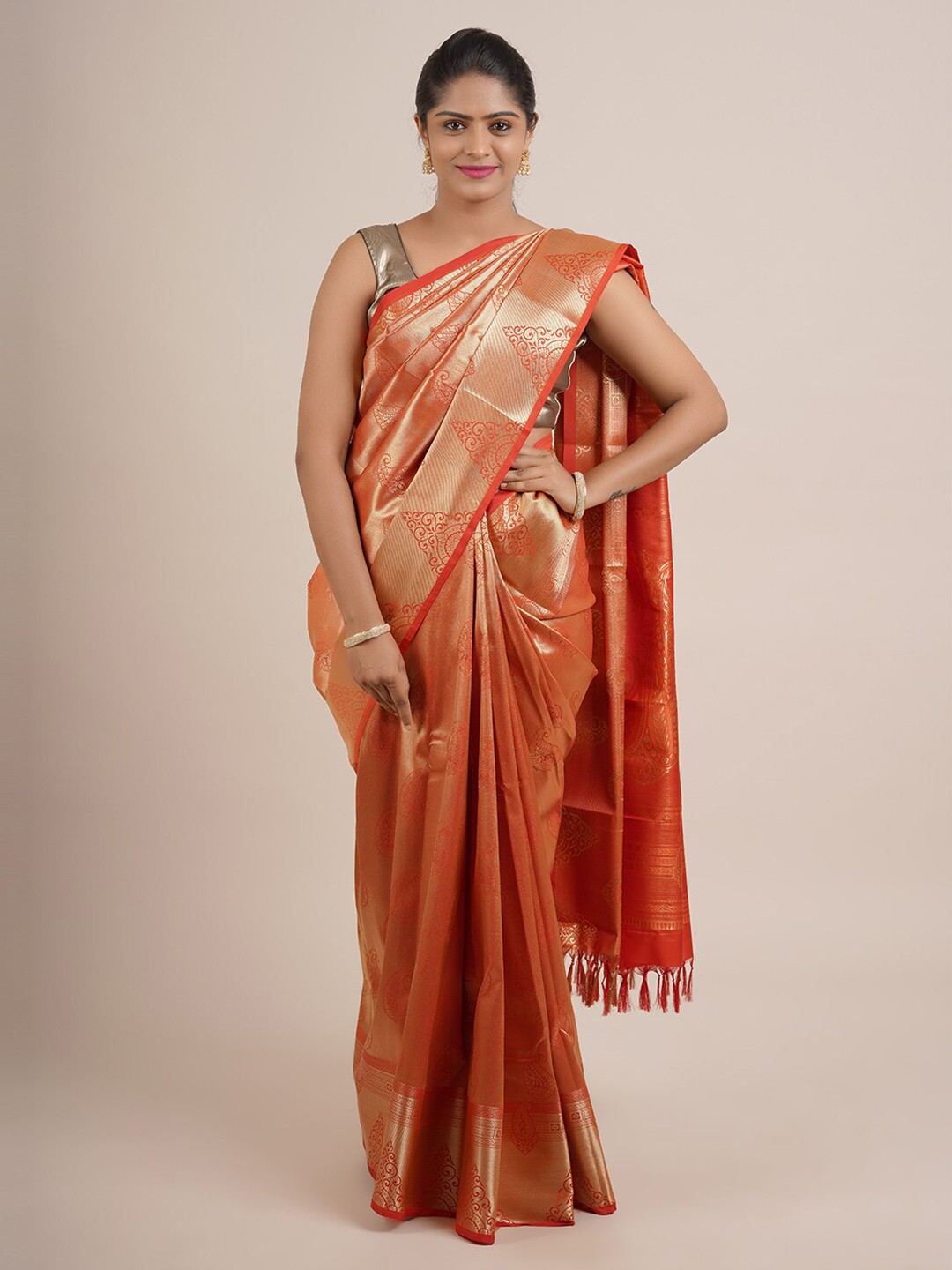 

Pothys Red & Gold-Toned Woven Design Zari Pure Silk Saree