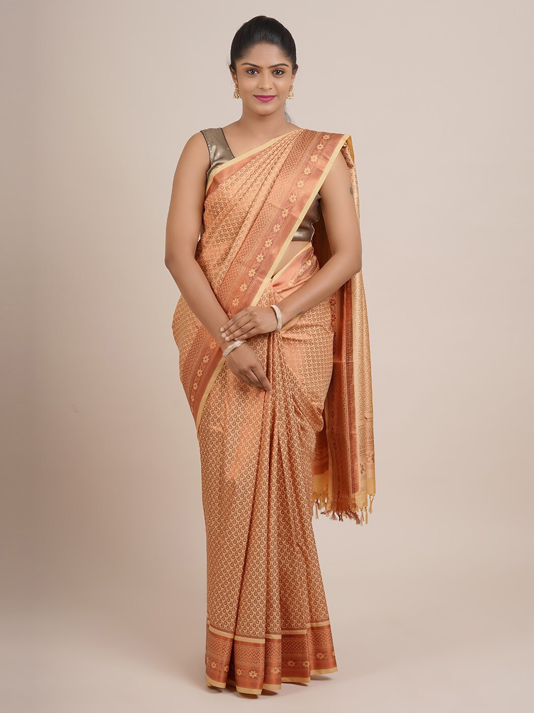 

Pothys Gold-Toned & Brown Woven Design Zari Pure Silk Saree