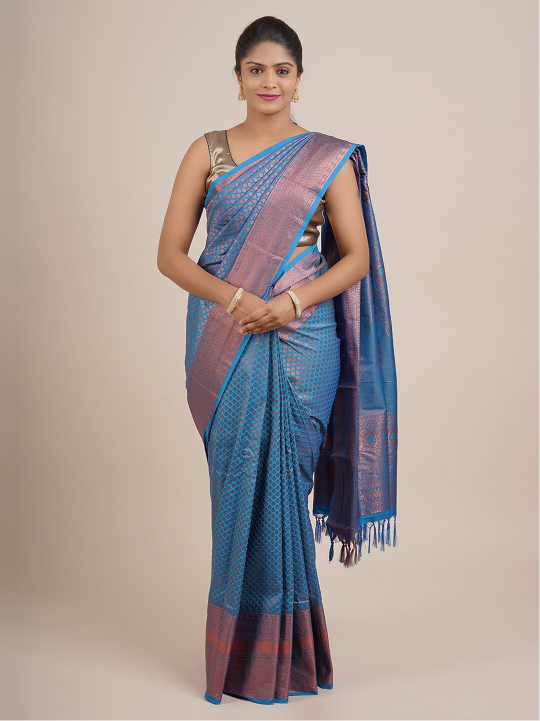 

Pothys Blue & Purple Woven Design Zari Pure Silk Saree