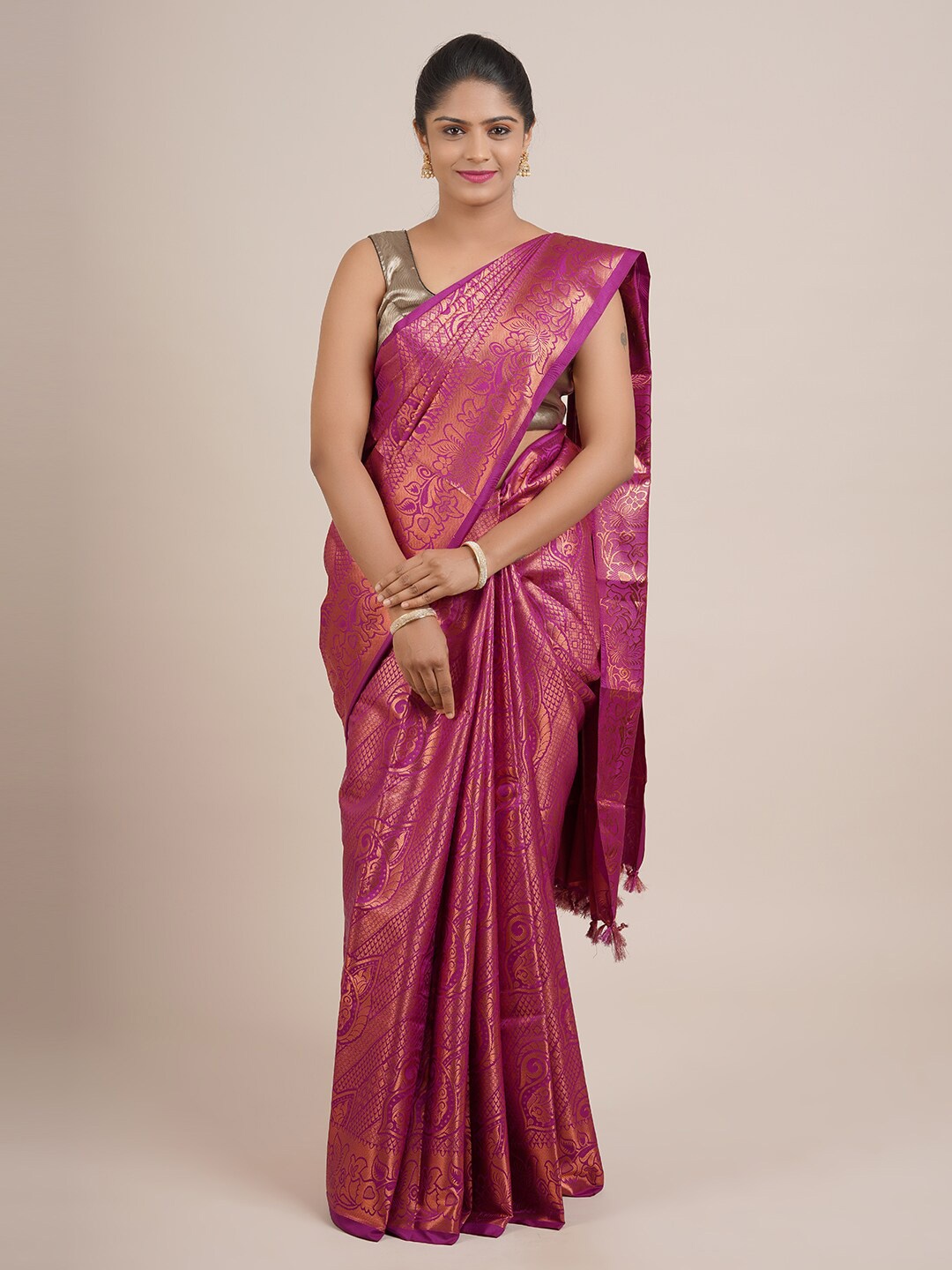 

Pothys Purple & Gold-Toned Woven Design Zari Pure Silk Saree