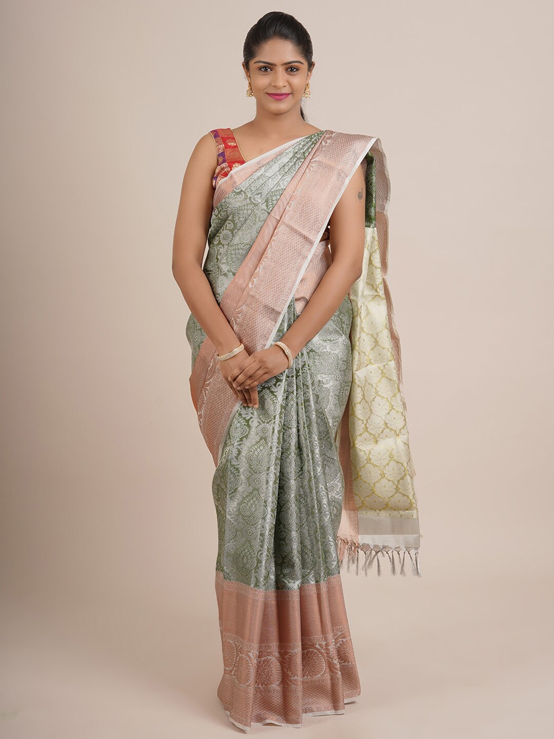 

Pothys Green & White Woven Design Pure Silk Saree