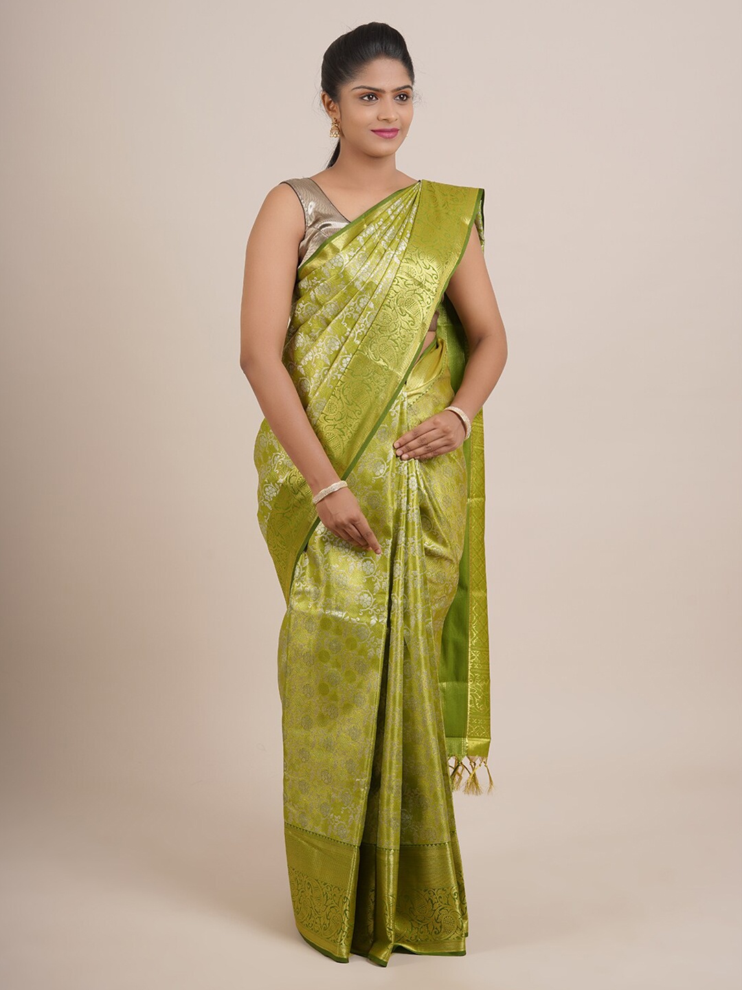 

Pothys Green & Gold-Toned Woven Design Zari Pure Silk Saree