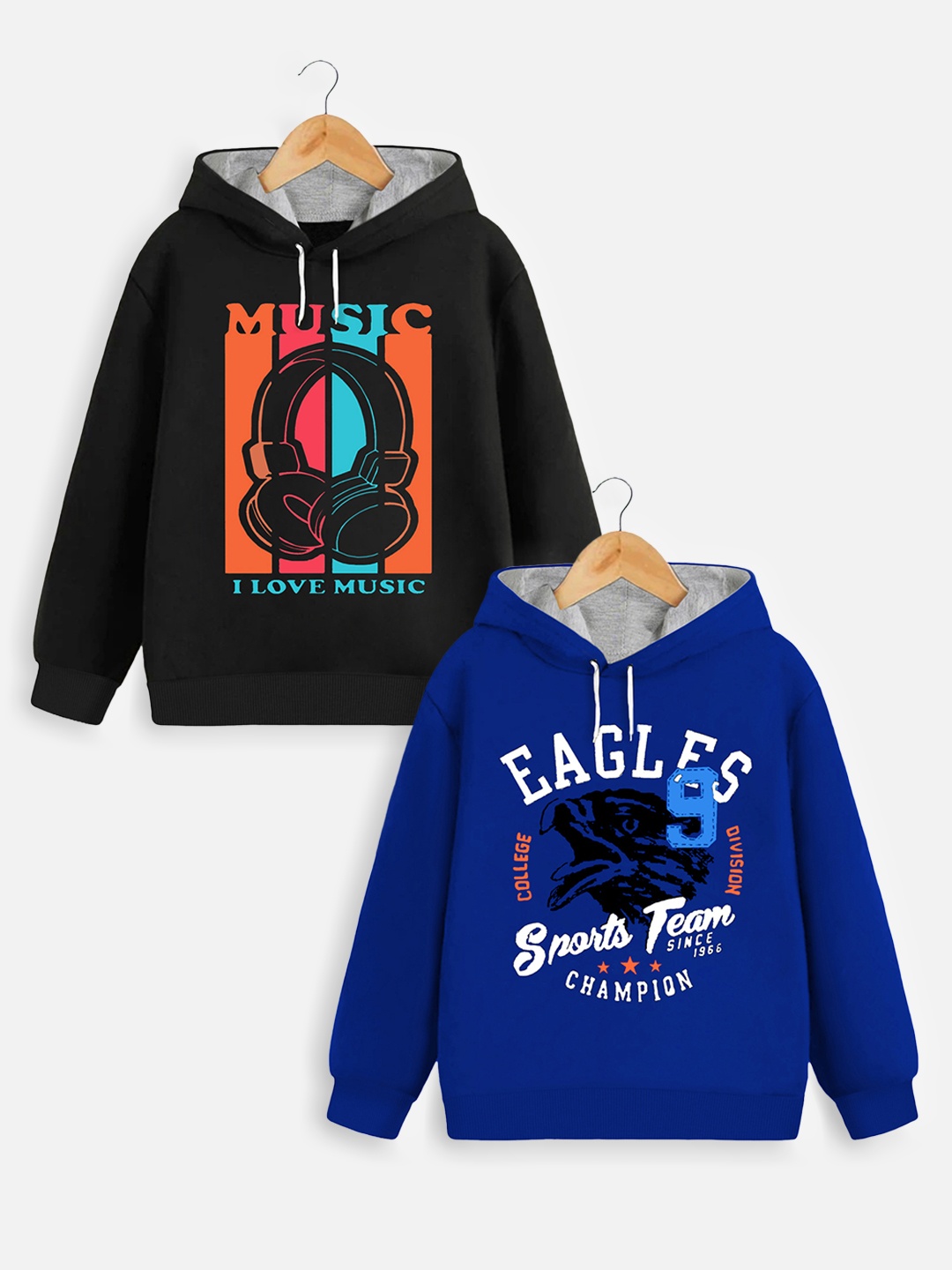 

Trampoline Pack of 2 Boys Blue & Black Printed Hooded Sweatshirt