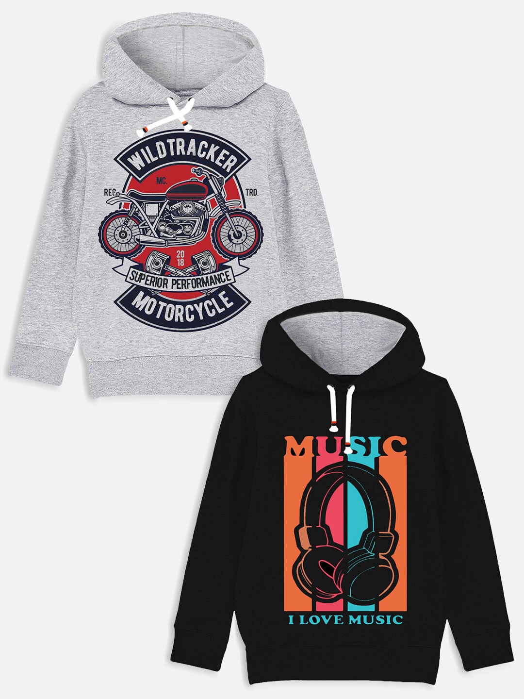 

Trampoline Boys Pack Of 2 Grey & Black Printed Hooded Sweatshirt