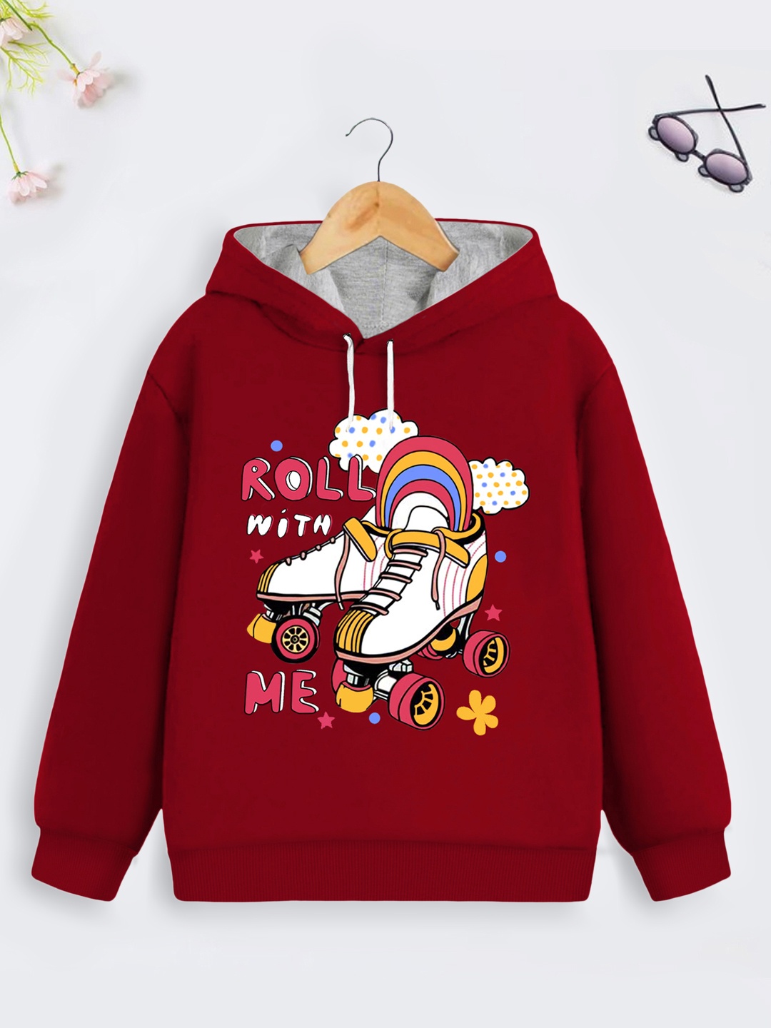 

Trampoline Girls Red Printed Hooded Sweatshirt