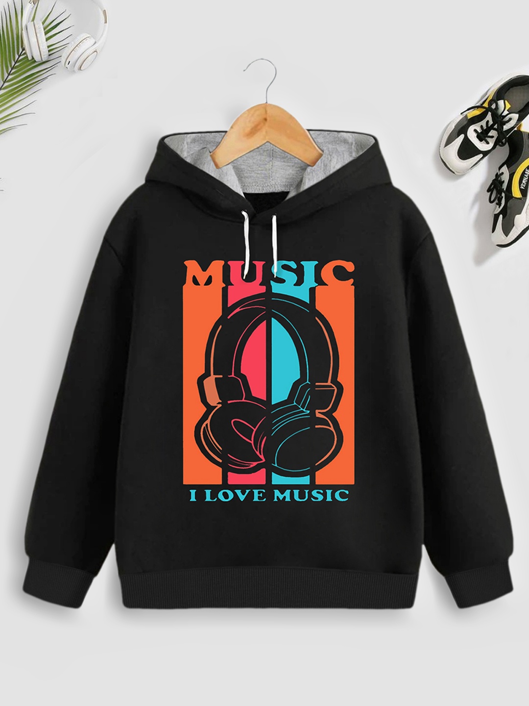 

Trampoline Boys Black Printed Hooded Sweatshirt