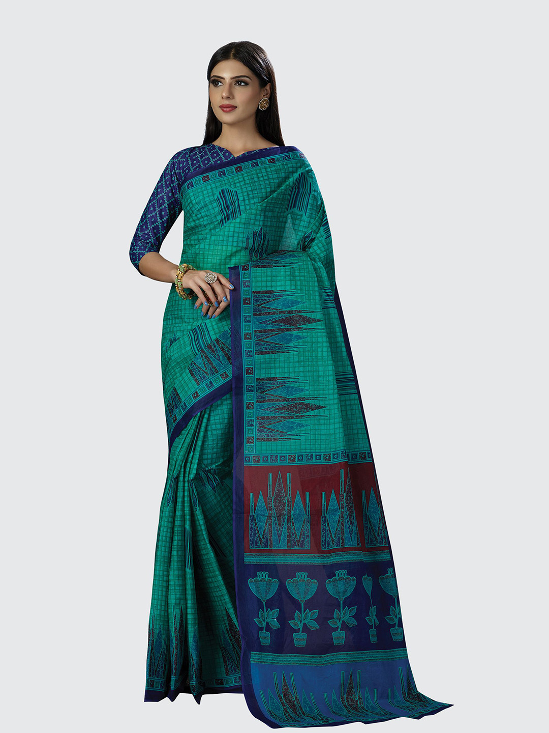 

SHANVIKA Women Pure Cotton Abstract Saree With Blouse Piece, Green