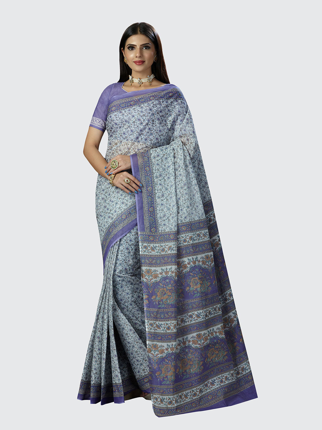 

SHANVIKA Women Pure Cotton Traditional Prints Saree With Blouse Piece, White