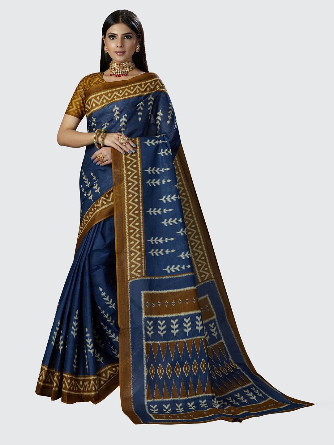 

SHANVIKA Women Pure Cotton Traditional Prints Saree With Blouse Piece, Blue