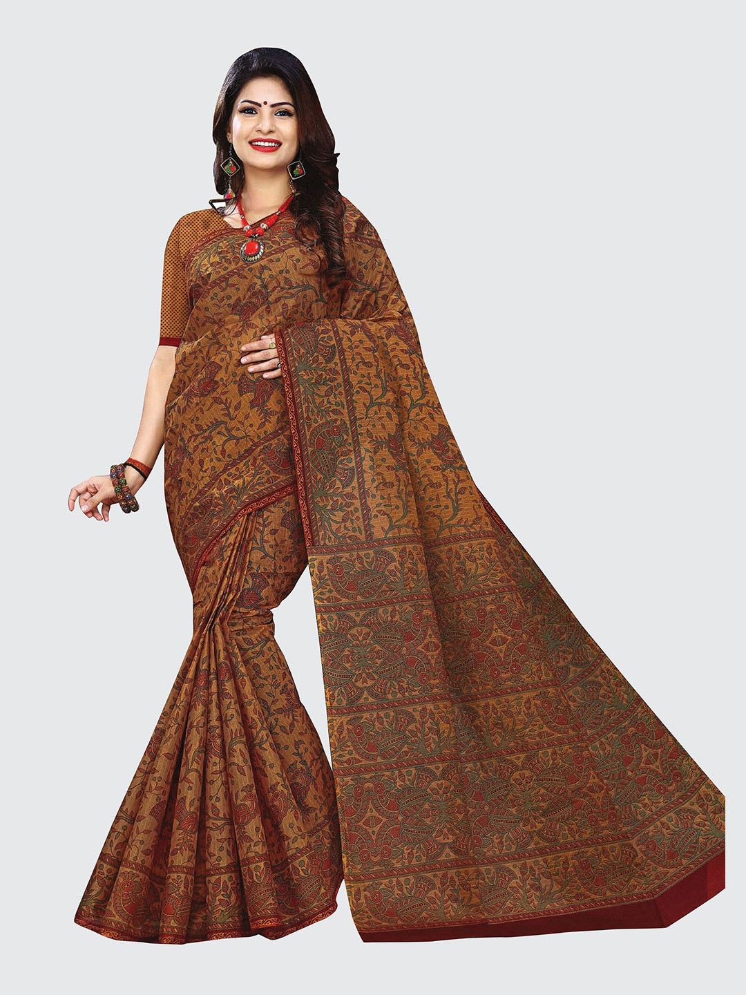 

SHANVIKA Mustard & Green Ethnic Motifs Pure Cotton Saree