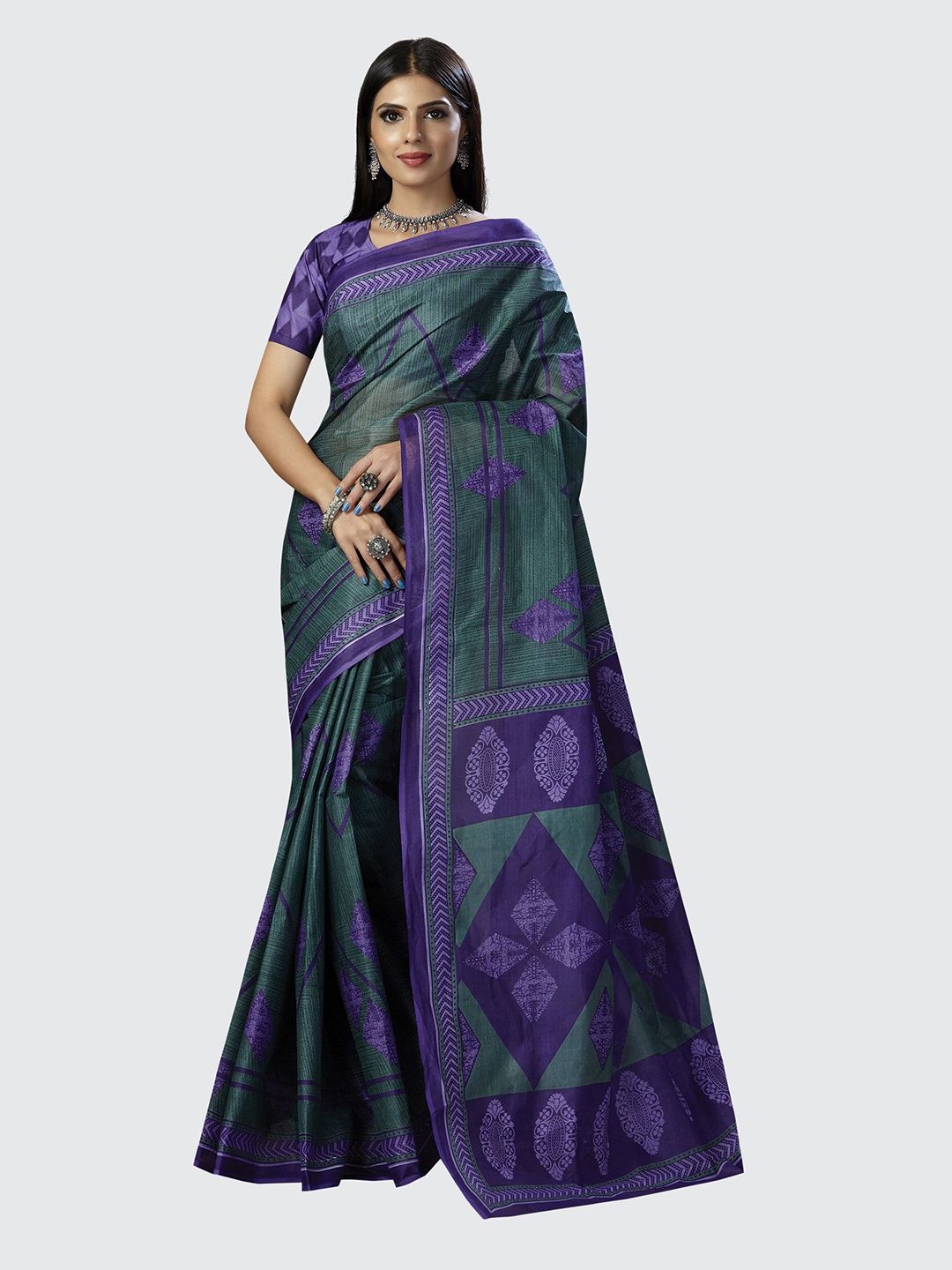 

SHANVIKA Green & Purple Pure Cotton Saree