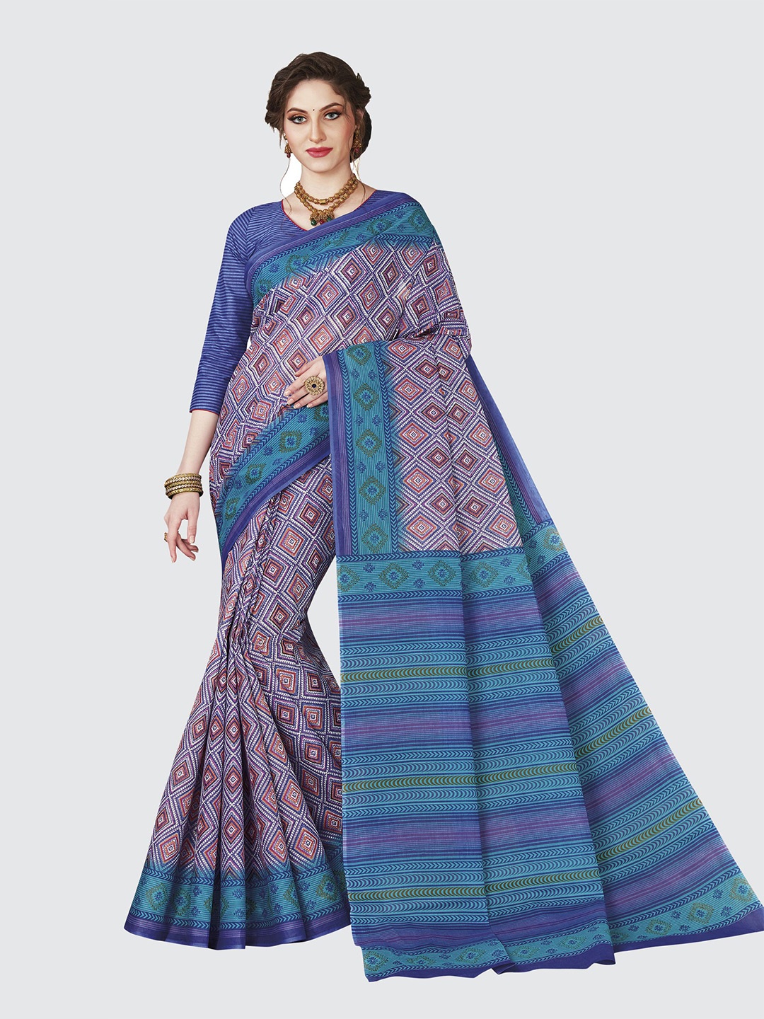 

SHANVIKA Blue & White Pure Cotton Saree