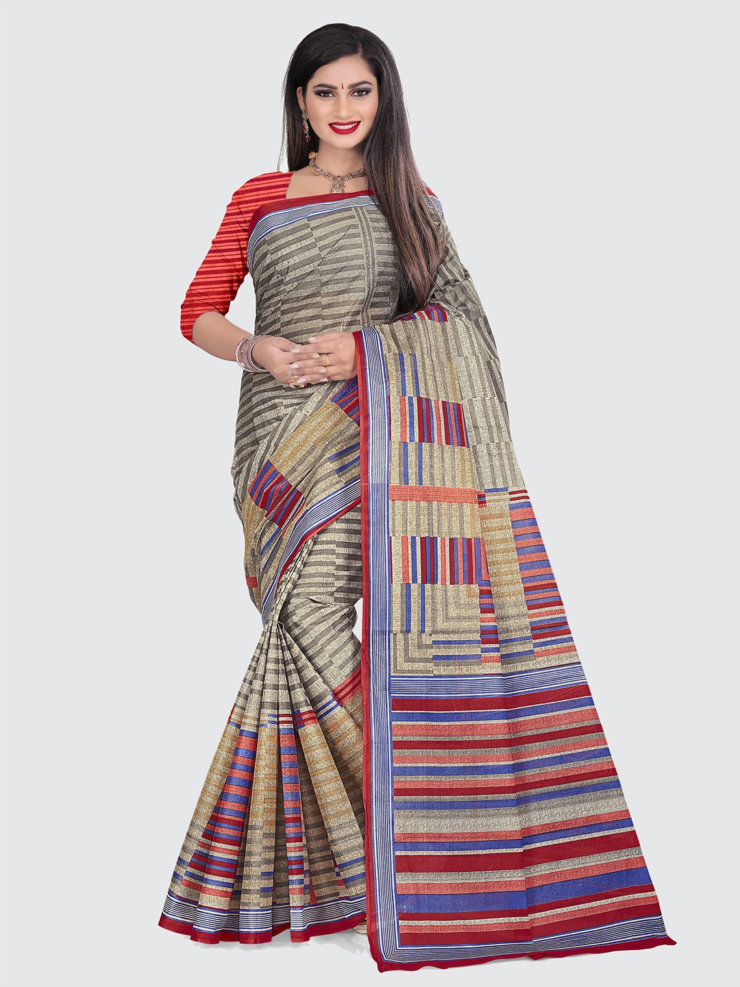 

SHANVIKA Green And Maroon Pure Cotton Block Print Saree